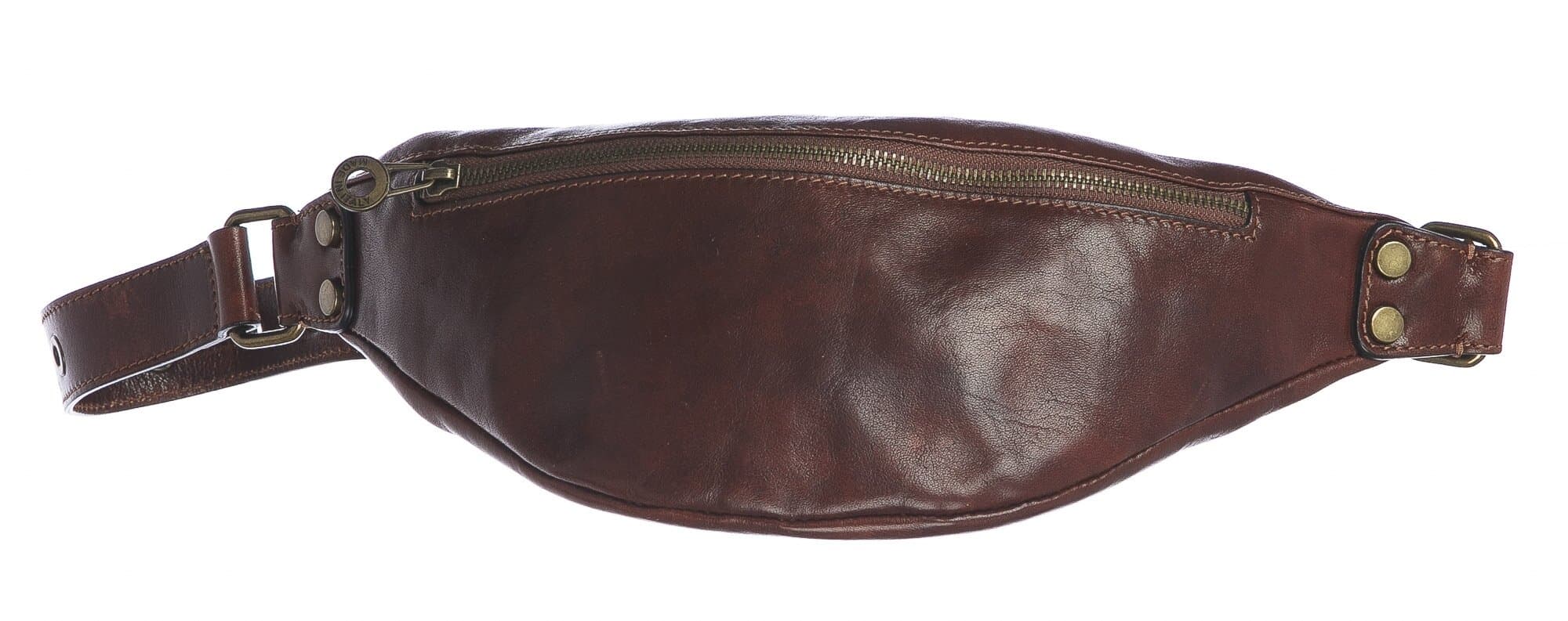Marsupio da uomo in vera pelle primo fiore LUCIO, colore MARRONE, CHIAROSCURO, MADE IN ITALY