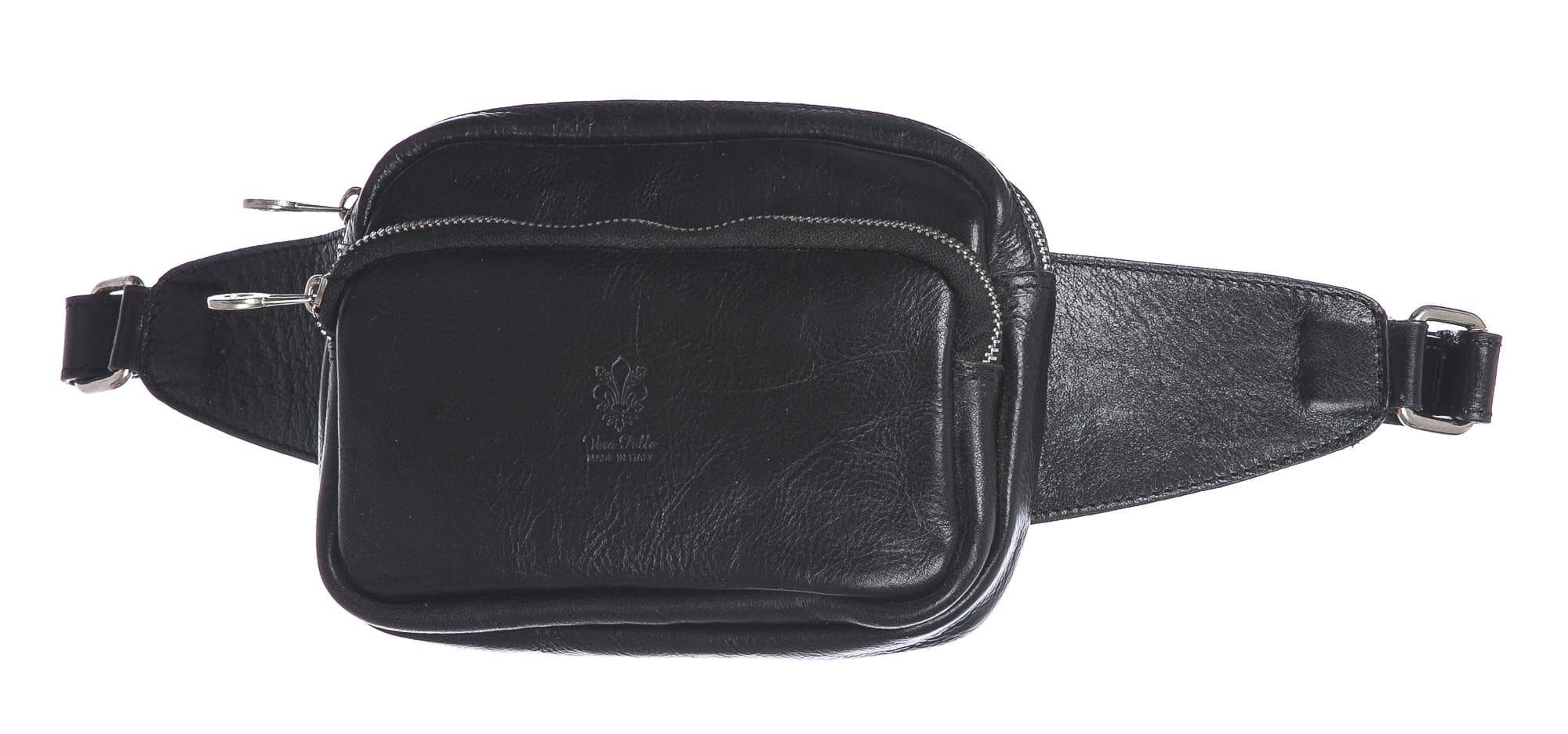 Marsupio da uomo in vera pelle primo fiore NICODEMO, colore NERO, CHIAROSCURO, MADE IN ITALY