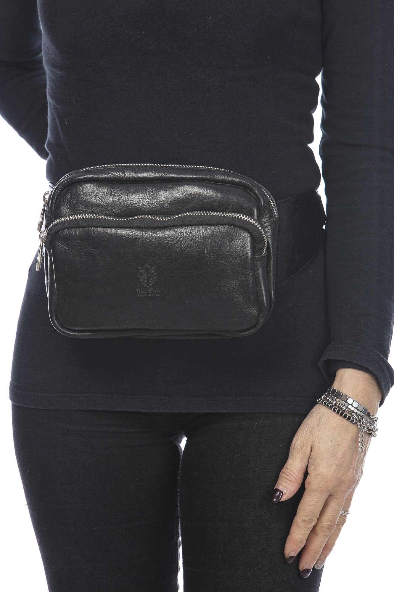 Marsupio da uomo in vera pelle primo fiore NICODEMO, colore NERO, CHIAROSCURO, MADE IN ITALY