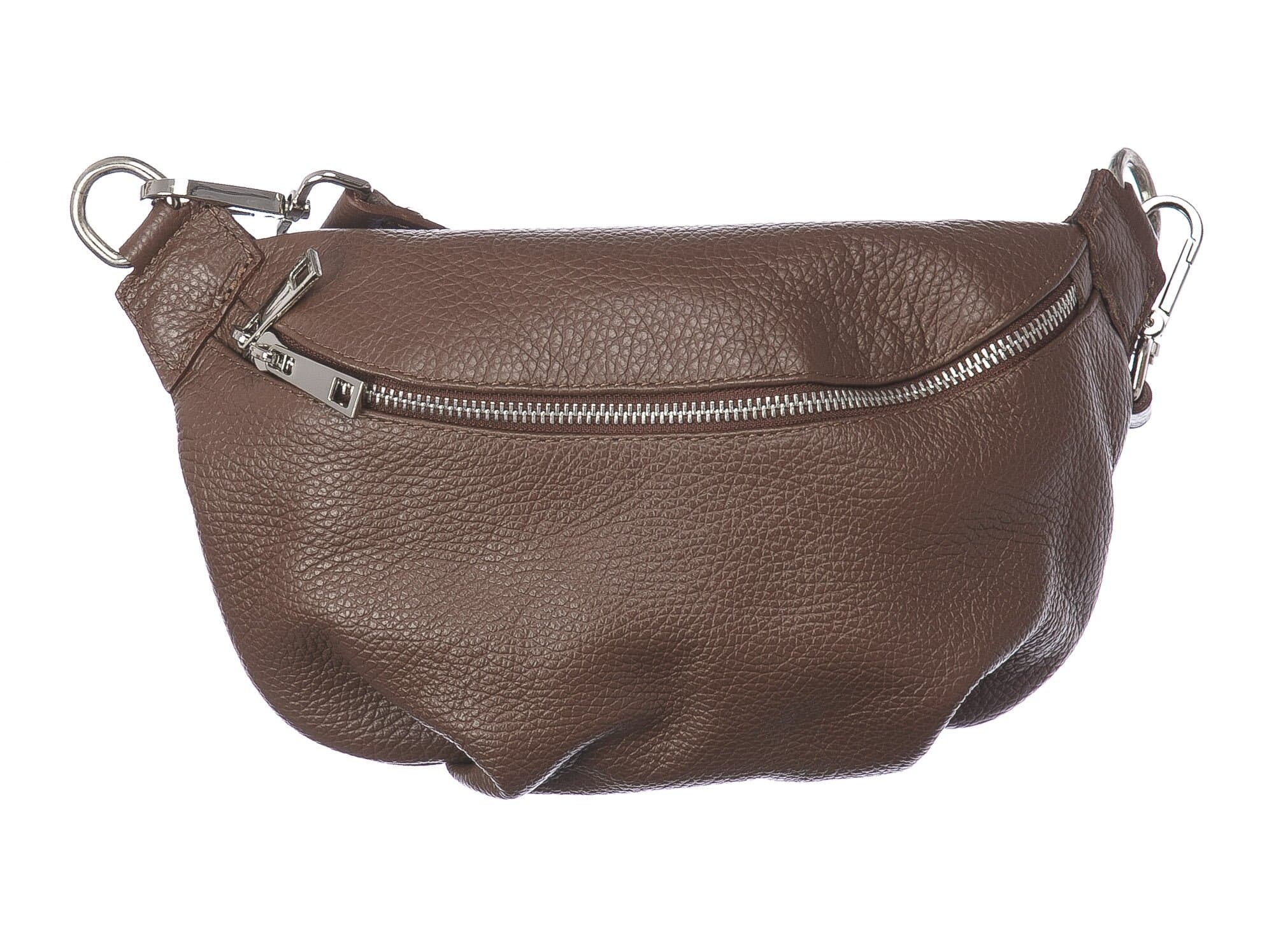 Marsupio da donna in vera pelle primo fiore GLORIA, colore MARRONE, CHIARO SCURO, MADE IN ITALY