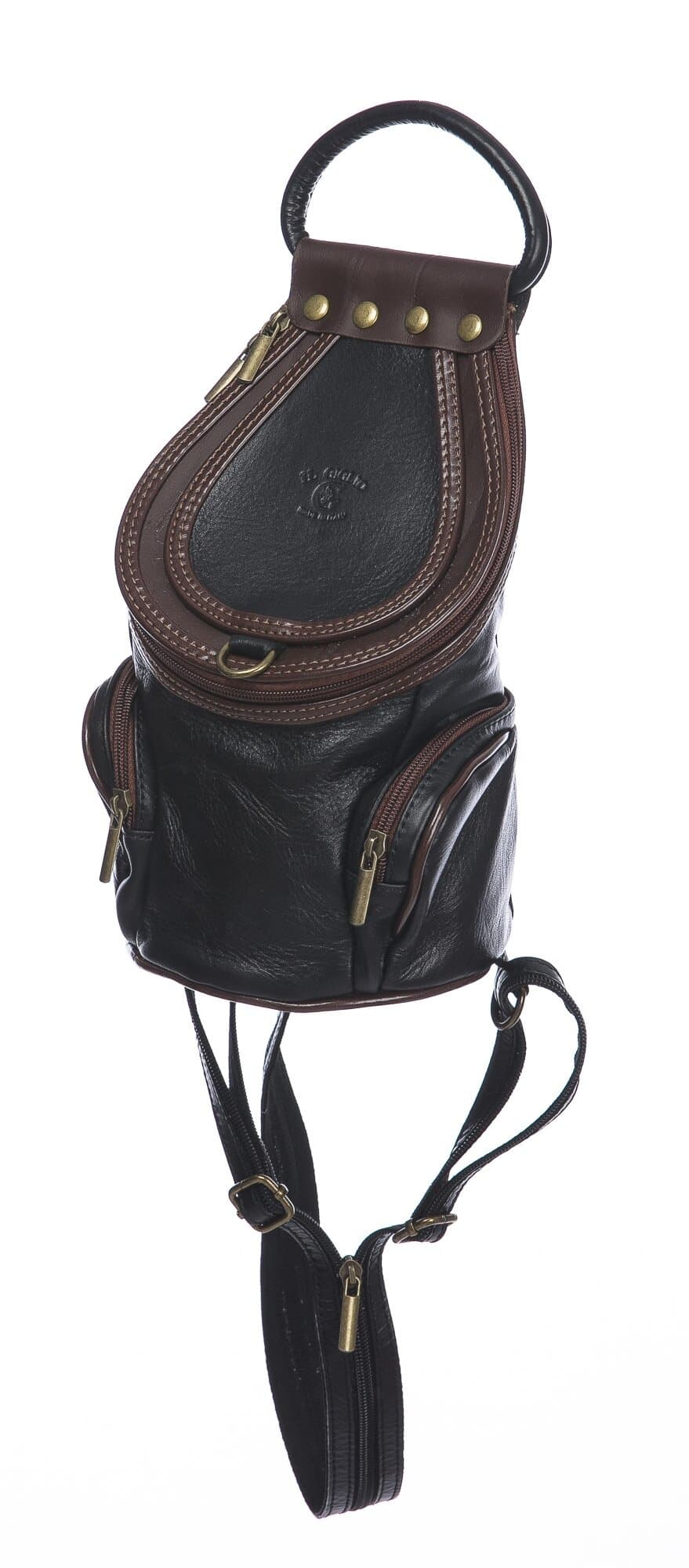 Borsa zaino donna in vera pelle MONTE HALLA, colore NERO/MARRONE, CHIAROSCURO, MADE IN ITALY