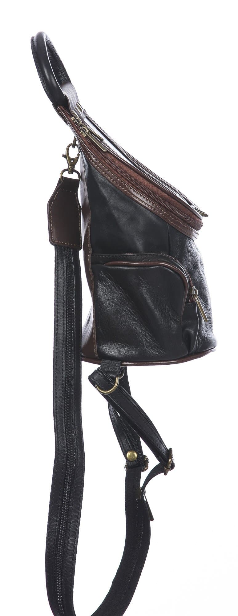 Borsa zaino donna in vera pelle MONTE HALLA, colore NERO/MARRONE, CHIAROSCURO, MADE IN ITALY