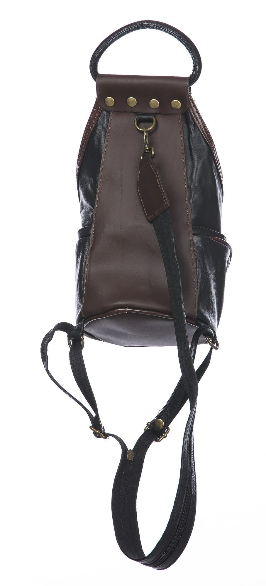 Borsa zaino donna in vera pelle MONTE HALLA, colore NERO/MARRONE, CHIAROSCURO, MADE IN ITALY