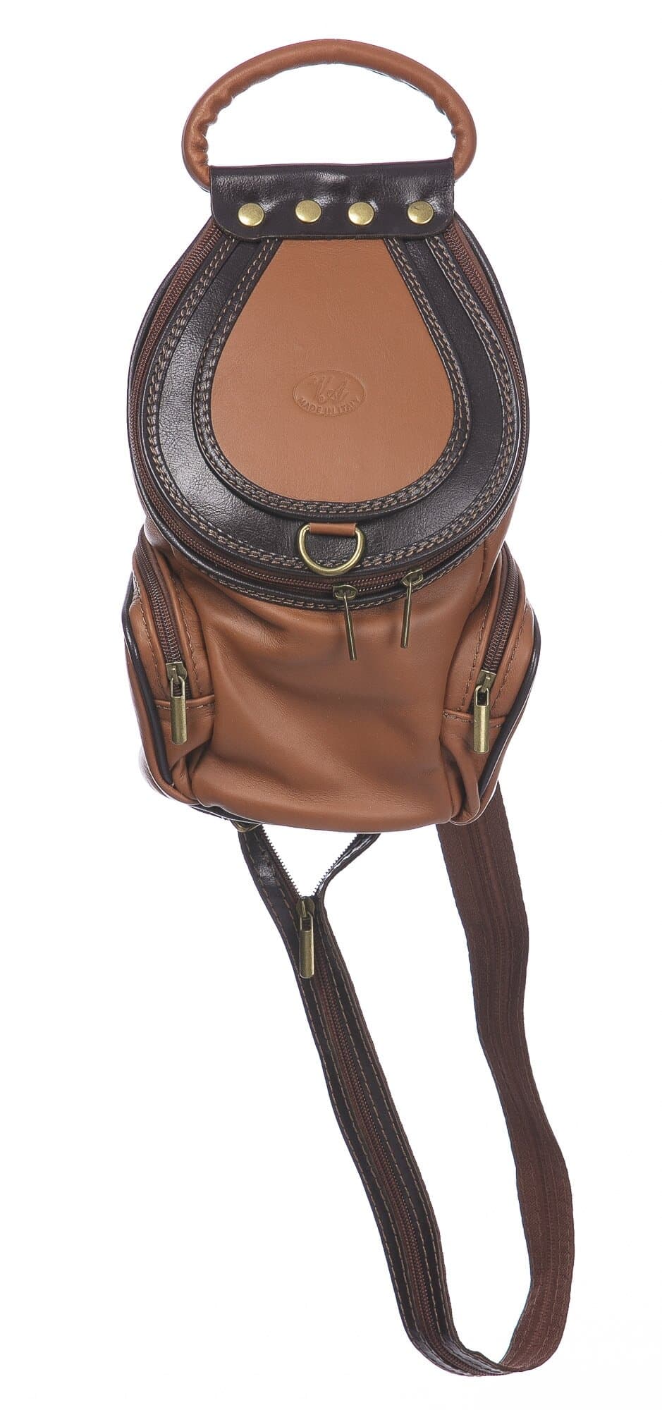 Borsa zaino donna in vera pelle MONTE HALLA, colore MIELE/TESTA MORO, CHIAROSCURO, MADE IN ITALY
