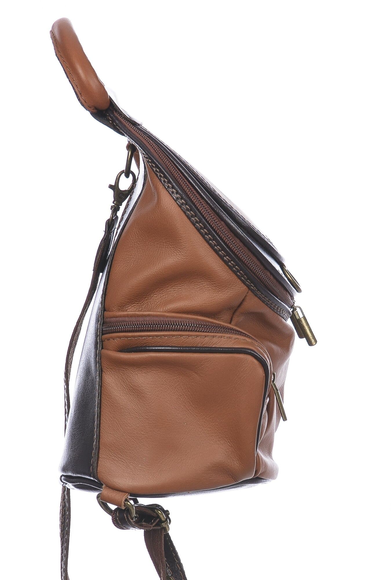 Borsa zaino donna in vera pelle MONTE HALLA, colore MIELE/TESTA MORO, CHIAROSCURO, MADE IN ITALY