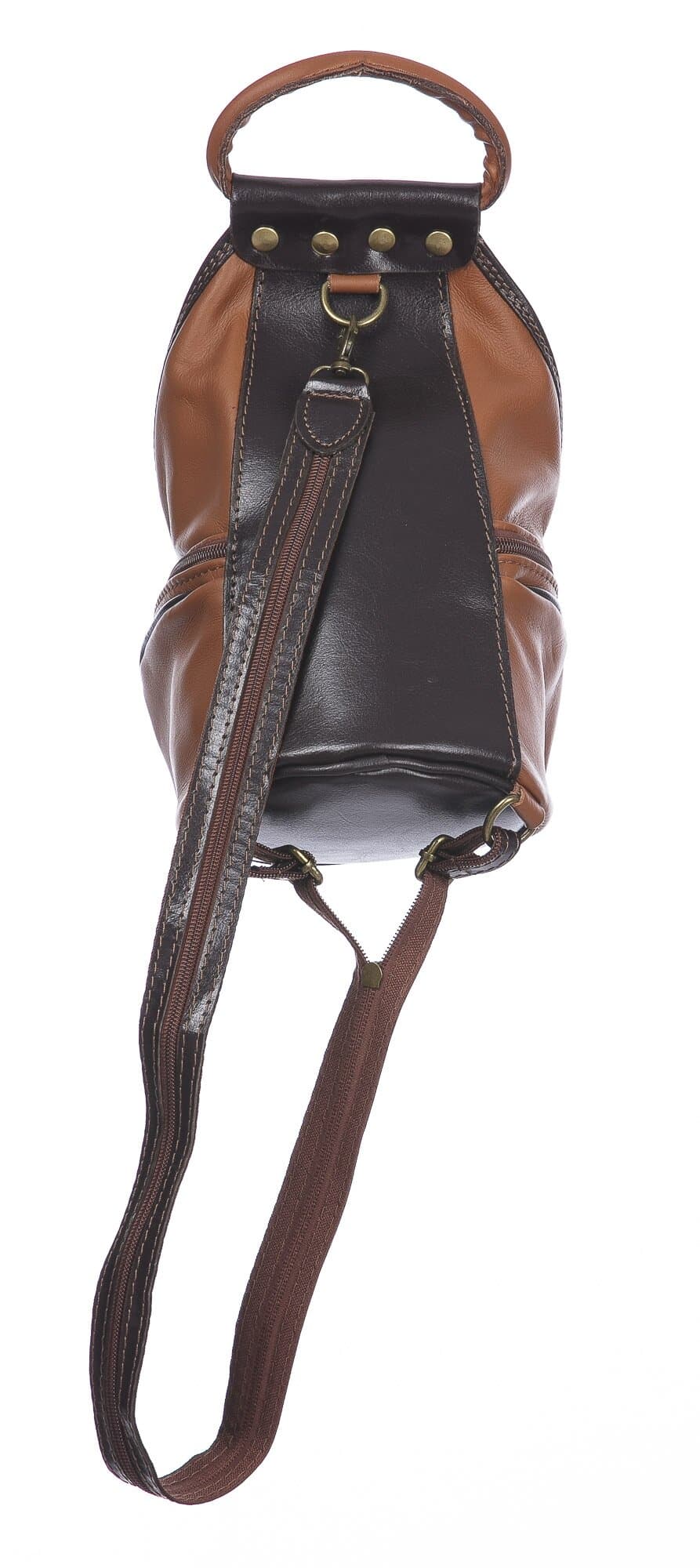 Borsa zaino donna in vera pelle MONTE HALLA, colore MIELE/TESTA MORO, CHIAROSCURO, MADE IN ITALY