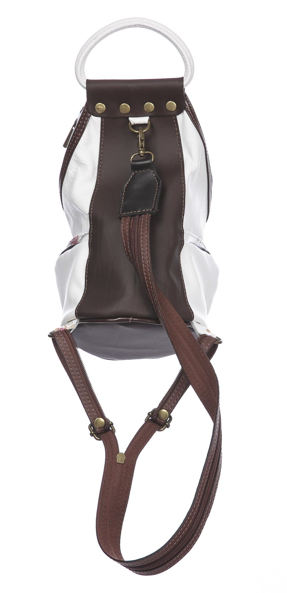 Borsa zaino donna in vera pelle MONTE HALLA, colore BIANCO/TESTA MORO/FANTASIA FLOREALE, CHIAROSCURO, MADE IN ITALY