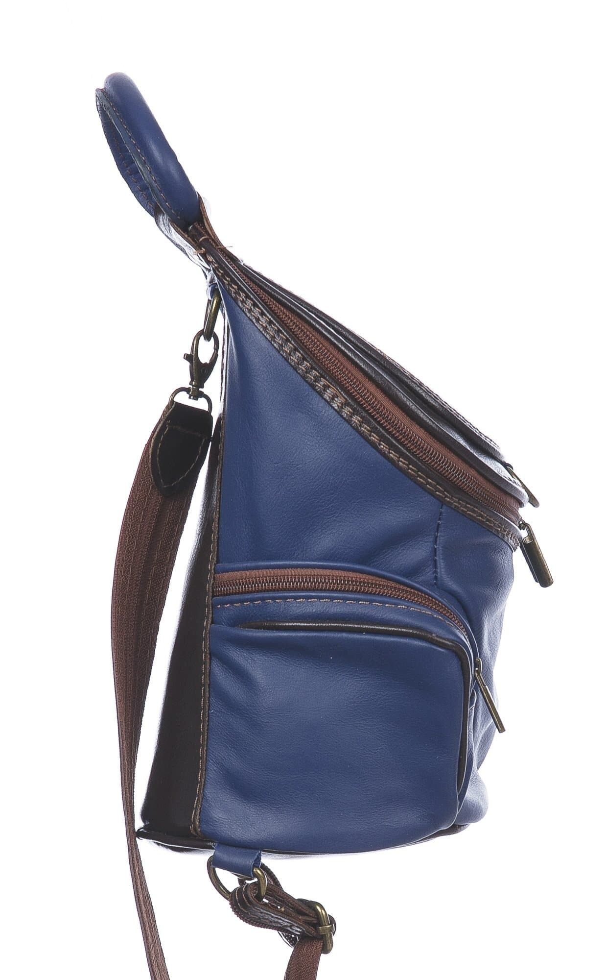Borsa zaino donna in vera pelle MONTE HALLA, colore BLU/TESTA MORO, CHIAROSCURO, MADE IN ITALY