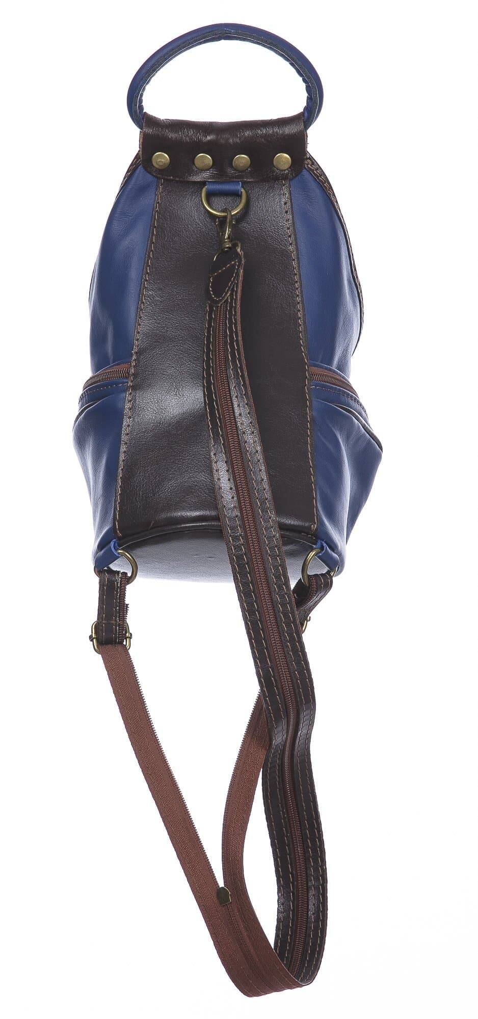 Borsa zaino donna in vera pelle MONTE HALLA, colore BLU/TESTA MORO, CHIAROSCURO, MADE IN ITALY
