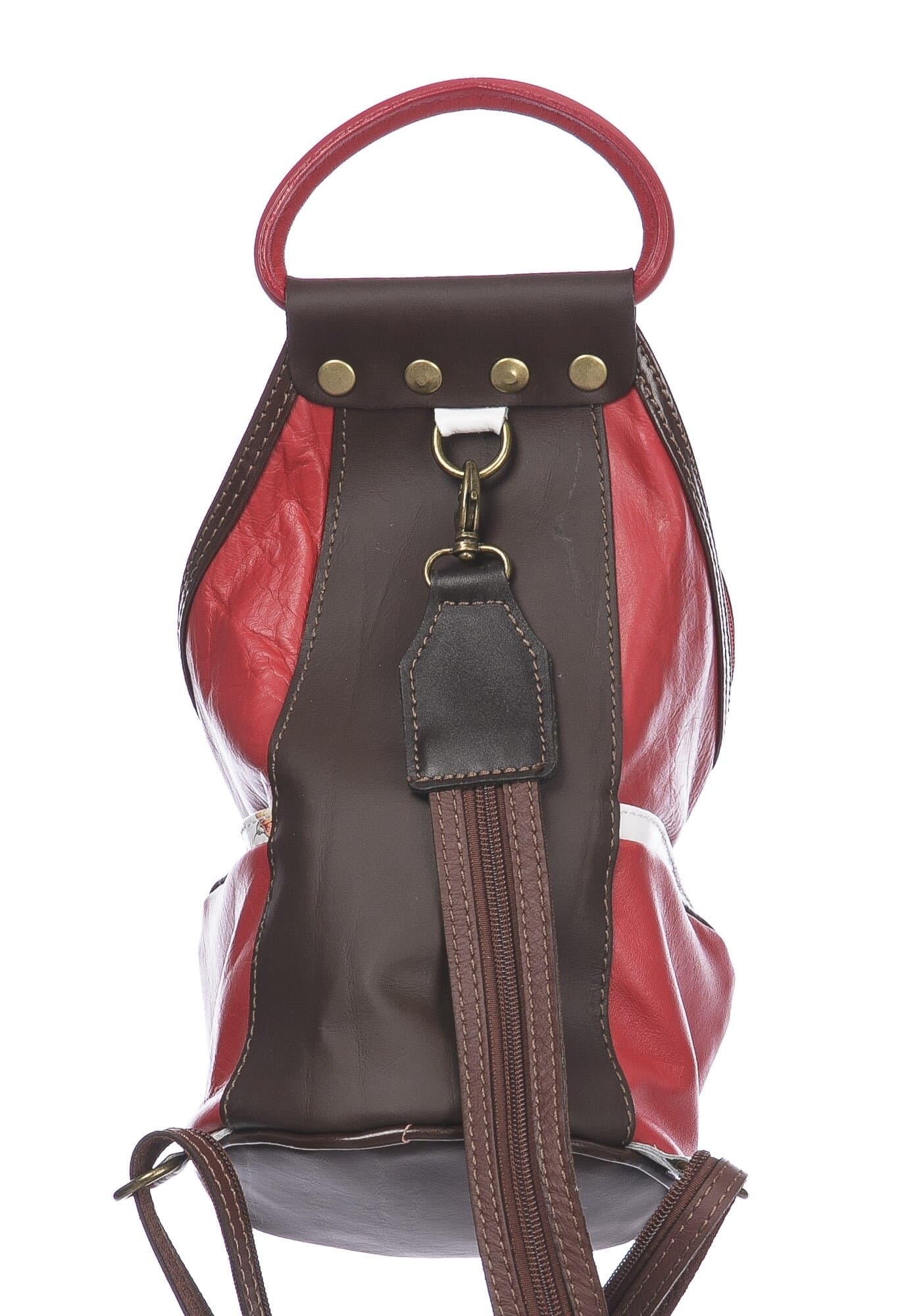 Borsa zaino donna in vera pelle MONTE HALLA, colore BIANCO/ROSSO/MARRONE/FANTASIA FLOREALE, CHIAROSCURO, MADE IN ITALY