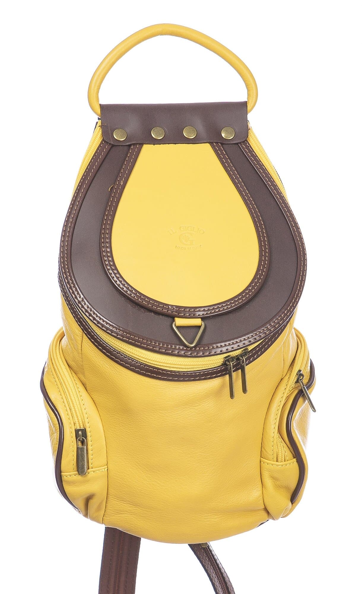 Borsa zaino donna in vera pelle MONTE HALLA, MAXI colore GIALLO/MARRONE, CHIAROSCURO, MADE IN ITALY 