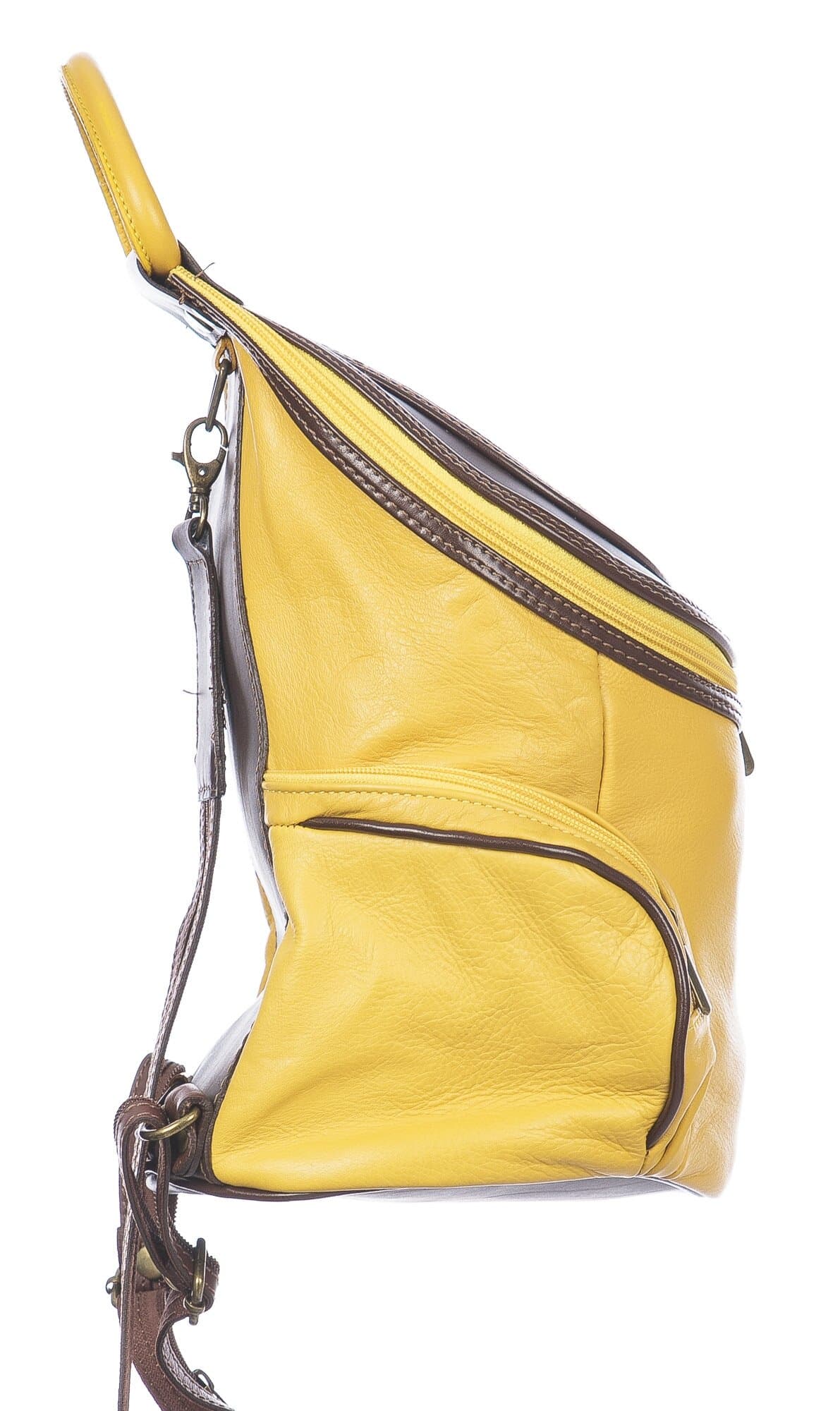 Borsa zaino donna in vera pelle MONTE HALLA, MAXI colore GIALLO/MARRONE, CHIAROSCURO, MADE IN ITALY 
