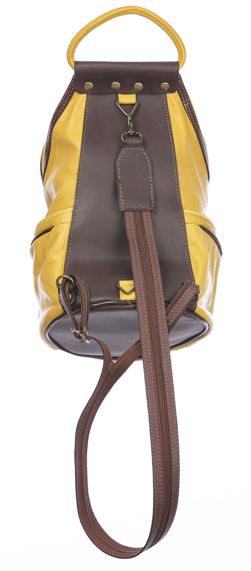 Borsa zaino donna in vera pelle MONTE HALLA, MAXI colore GIALLO/MARRONE, CHIAROSCURO, MADE IN ITALY 