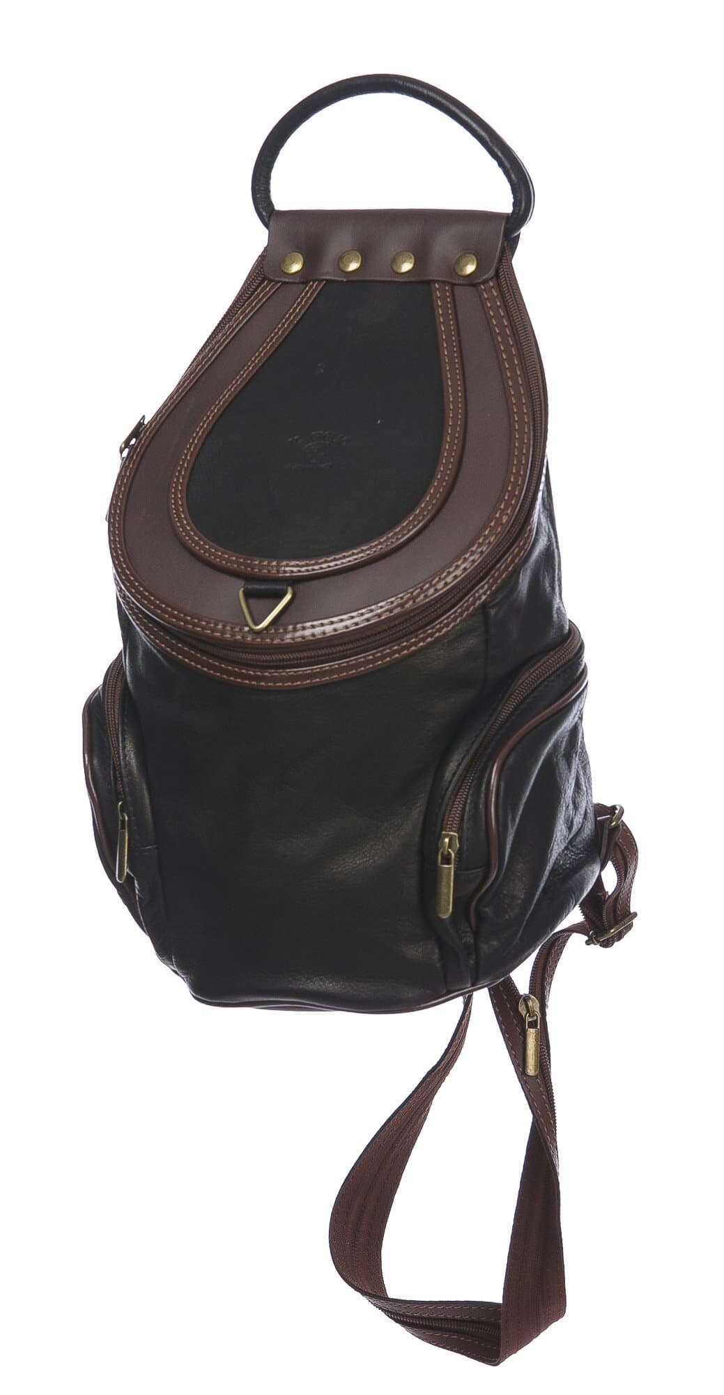 Borsa zaino donna in vera pelle MONTE HALLA MAXI colore NERO/TESTA MORO, CHIAROSCURO, MADE IN ITALY