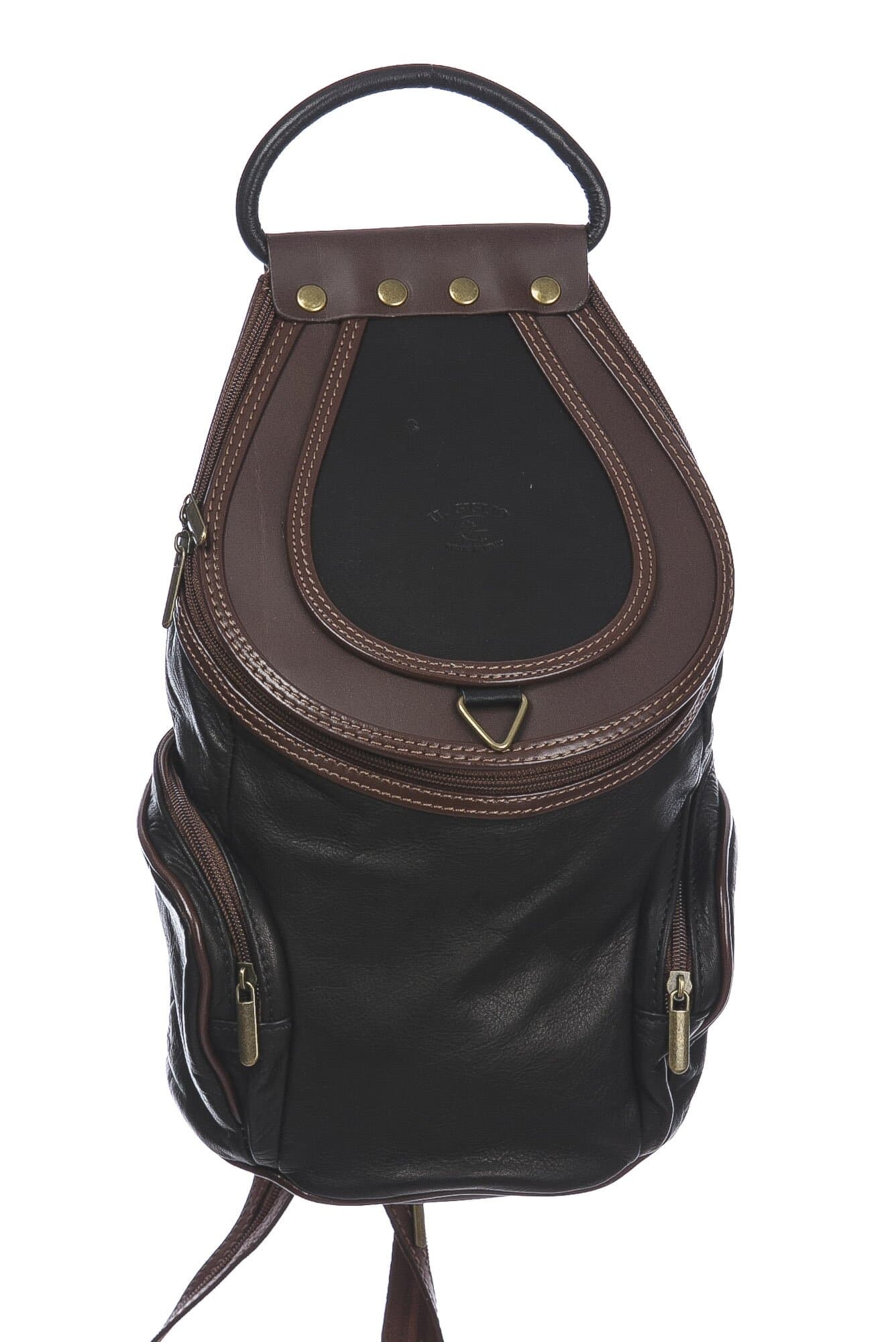 Borsa zaino donna in vera pelle MONTE HALLA MAXI colore NERO/TESTA MORO, CHIAROSCURO, MADE IN ITALY