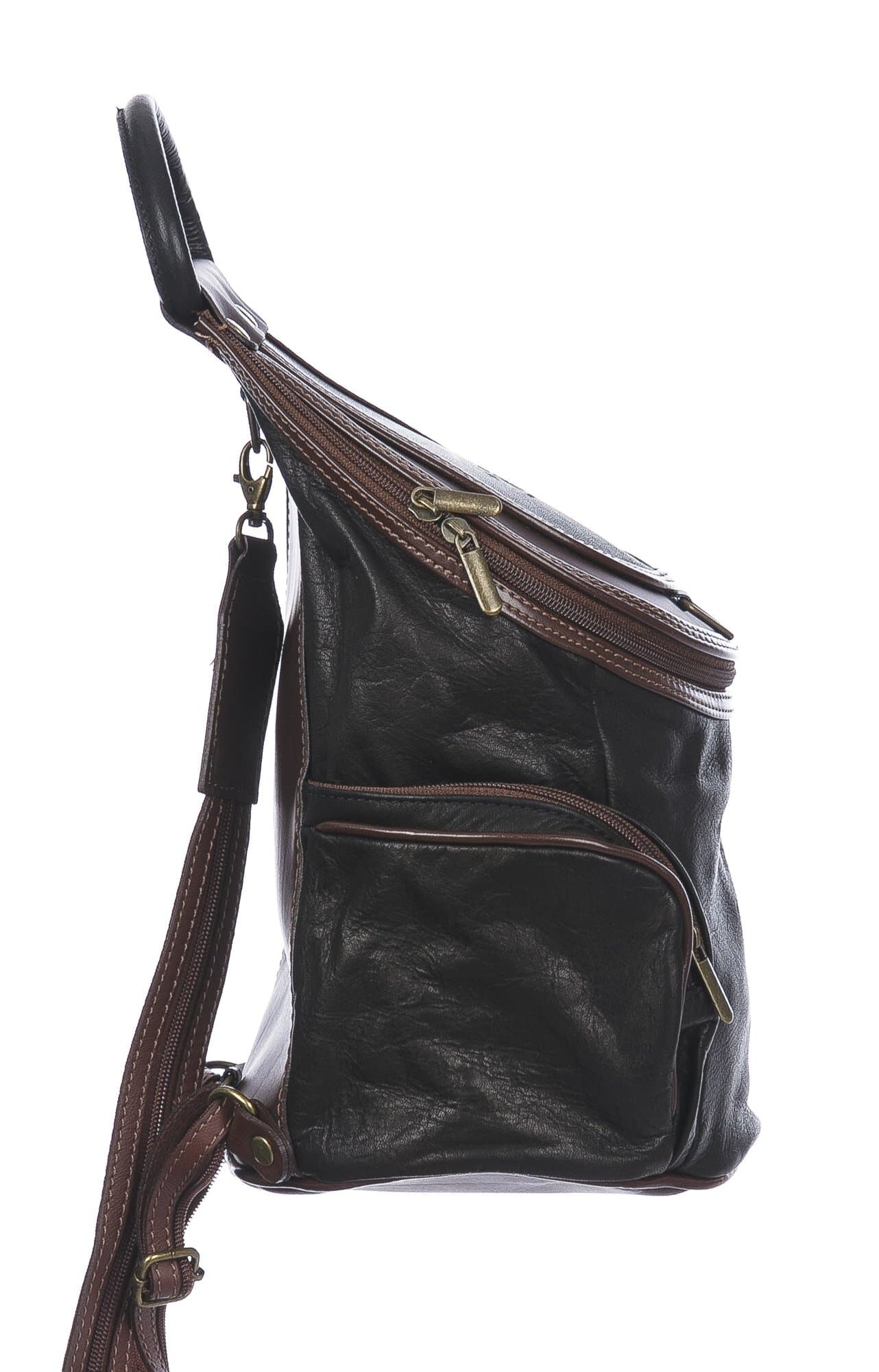 Borsa zaino donna in vera pelle MONTE HALLA MAXI colore NERO/TESTA MORO, CHIAROSCURO, MADE IN ITALY