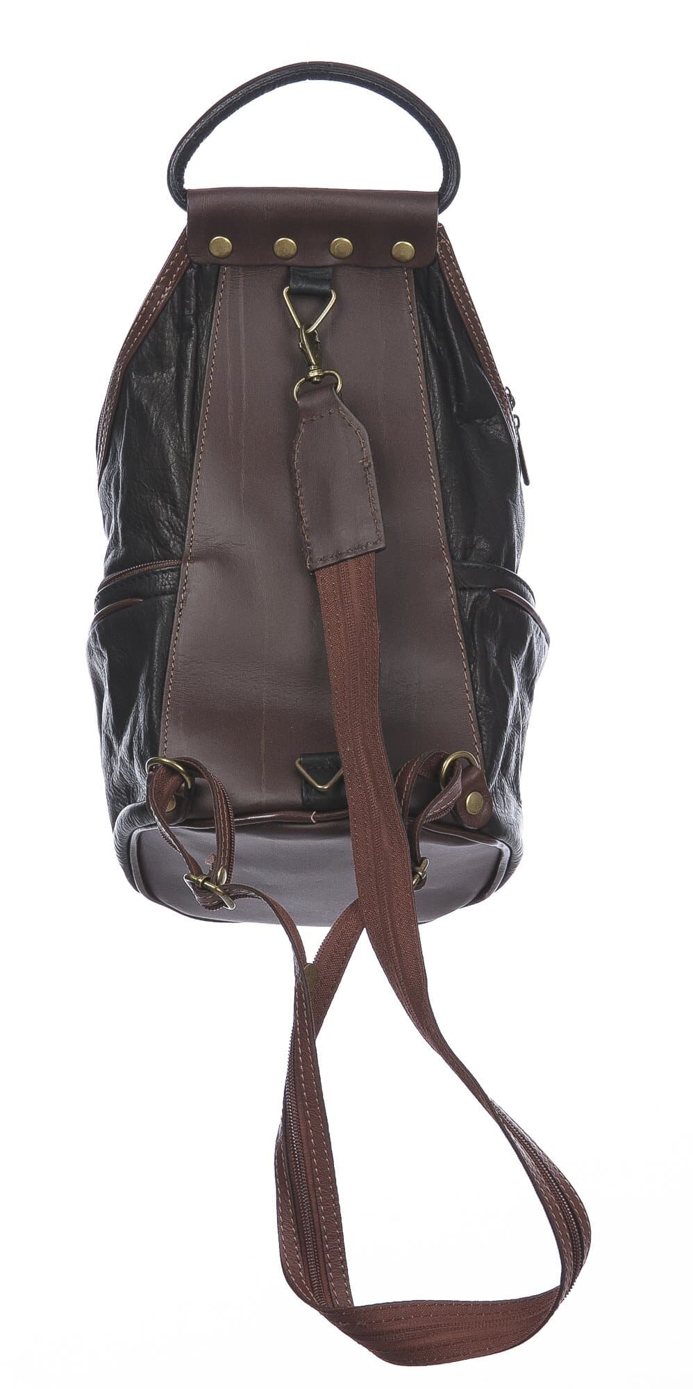 Borsa zaino donna in vera pelle MONTE HALLA MAXI colore NERO/TESTA MORO, CHIAROSCURO, MADE IN ITALY