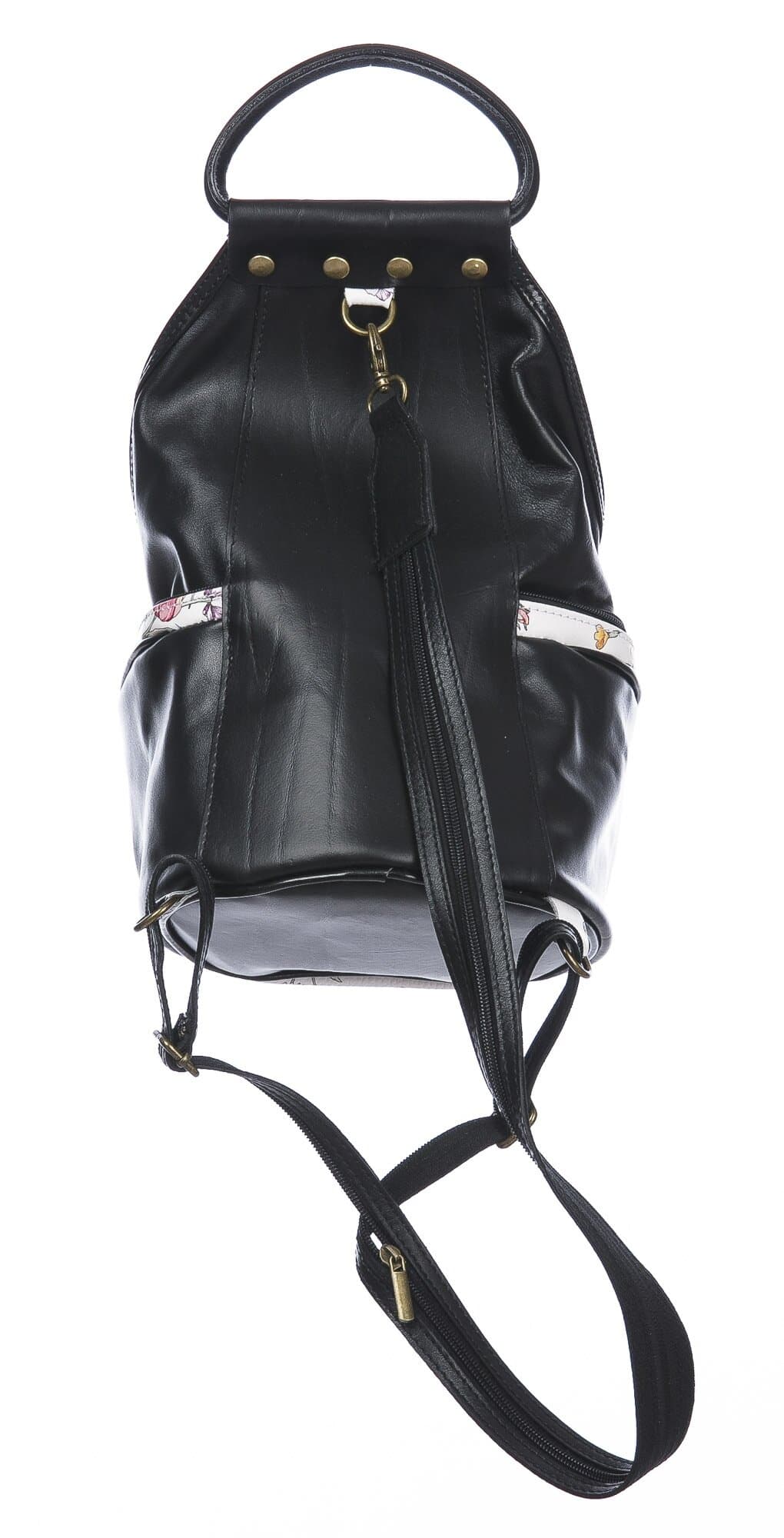 Borsa zaino donna in vera pelle MONTE HALLA MAXI colore BIANCO/NERO/FANTASIA FLOREALE, CHIAROSCURO, MADE IN ITALY 