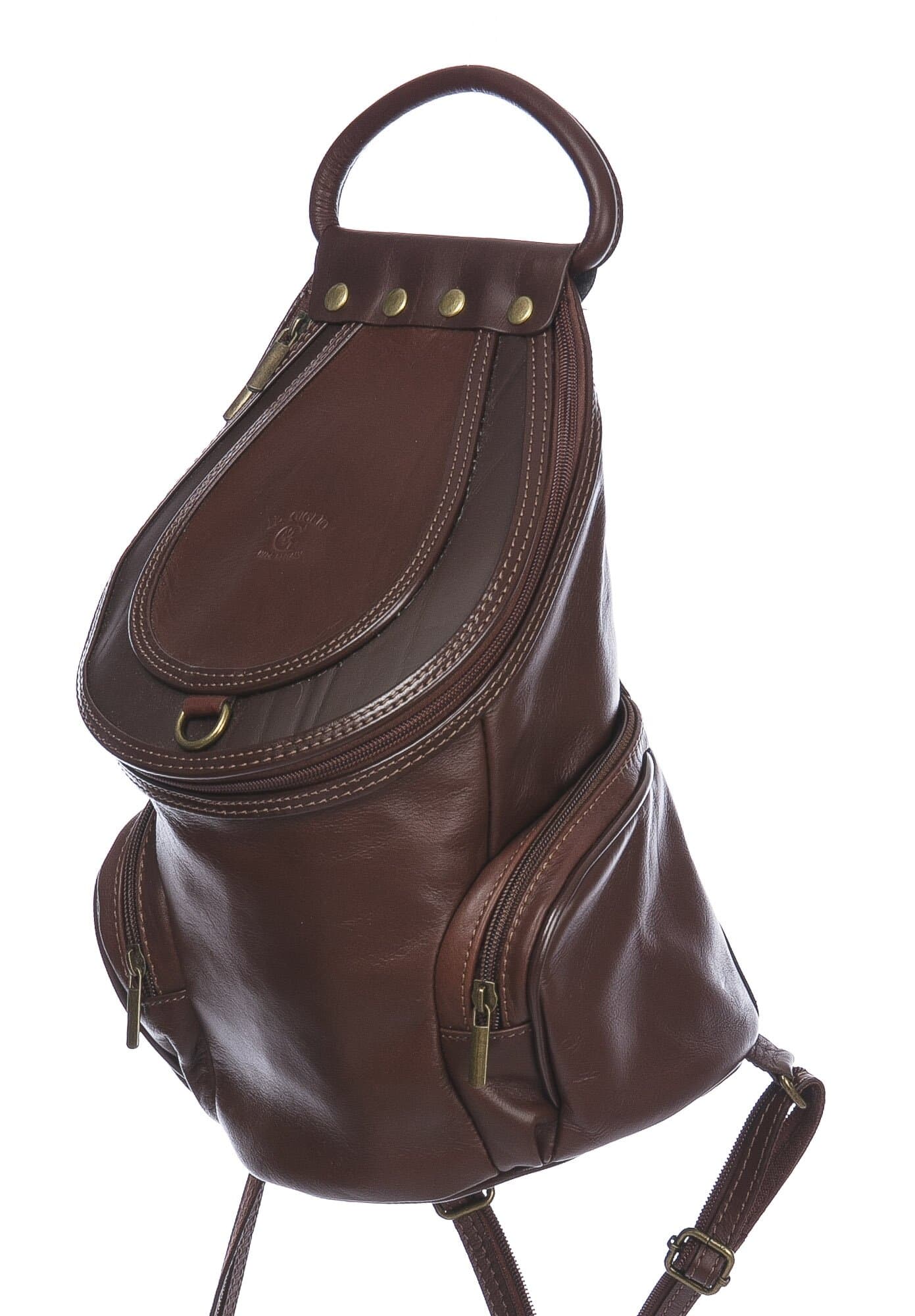 Borsa zaino donna in vera pelle MONTE HALLA MAXI colore MARRONE, CHIAROSCURO, MADE IN ITALY