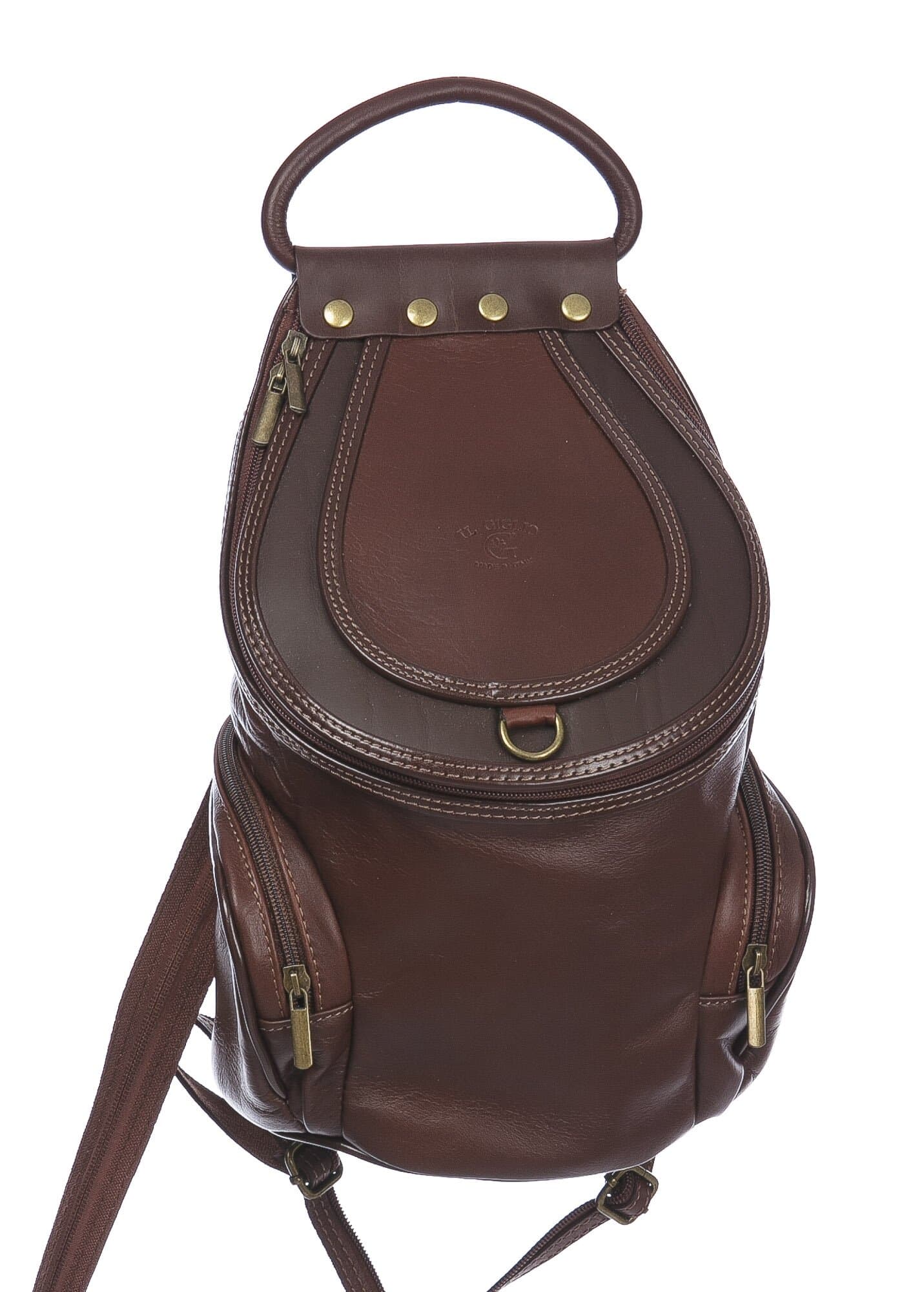 Borsa zaino donna in vera pelle MONTE HALLA MAXI colore MARRONE, CHIAROSCURO, MADE IN ITALY