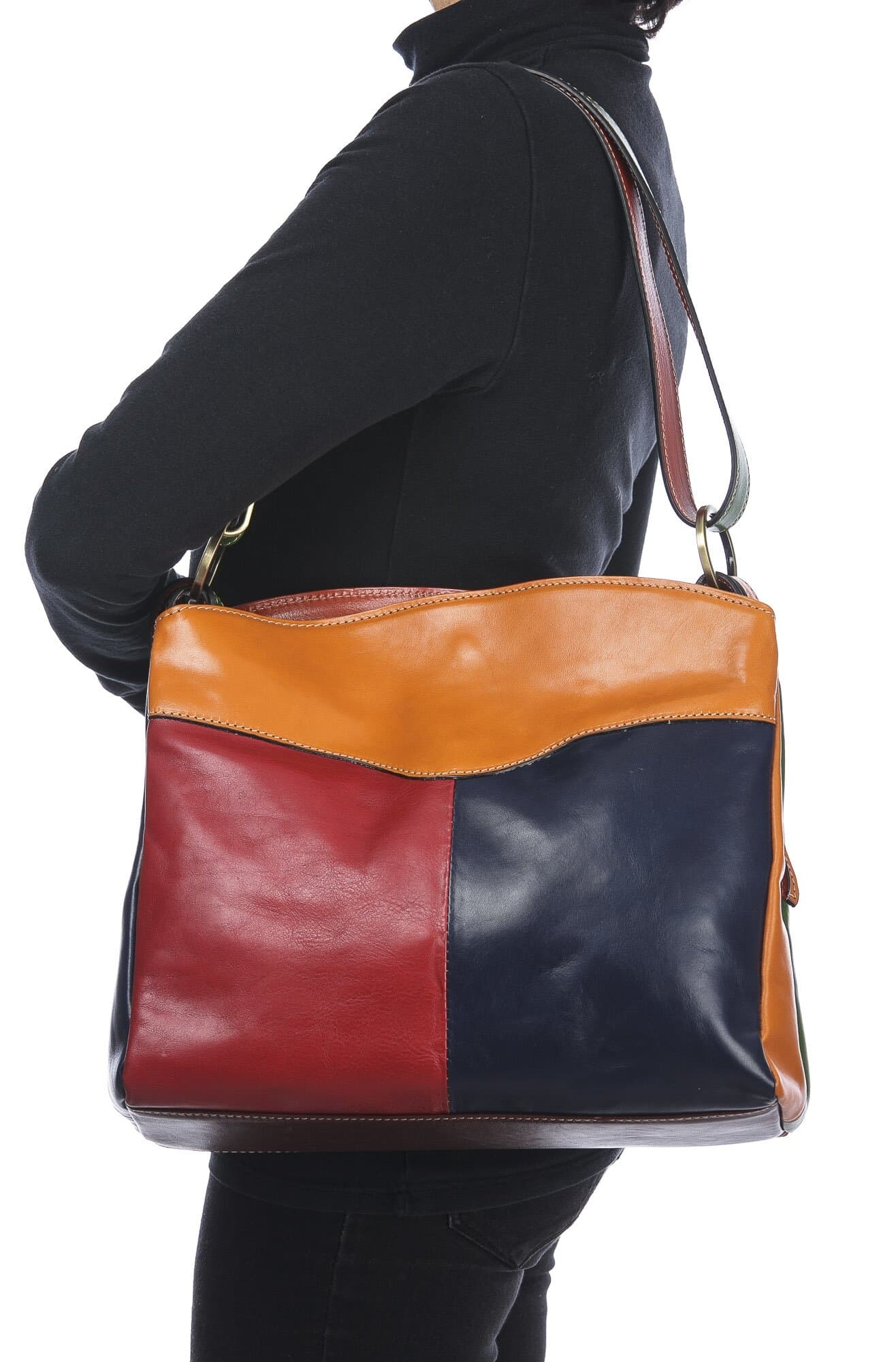 Borsa donna in vera pelle BENEDETTA, MULTICOLORE, SATINI, MADE IN ITALY