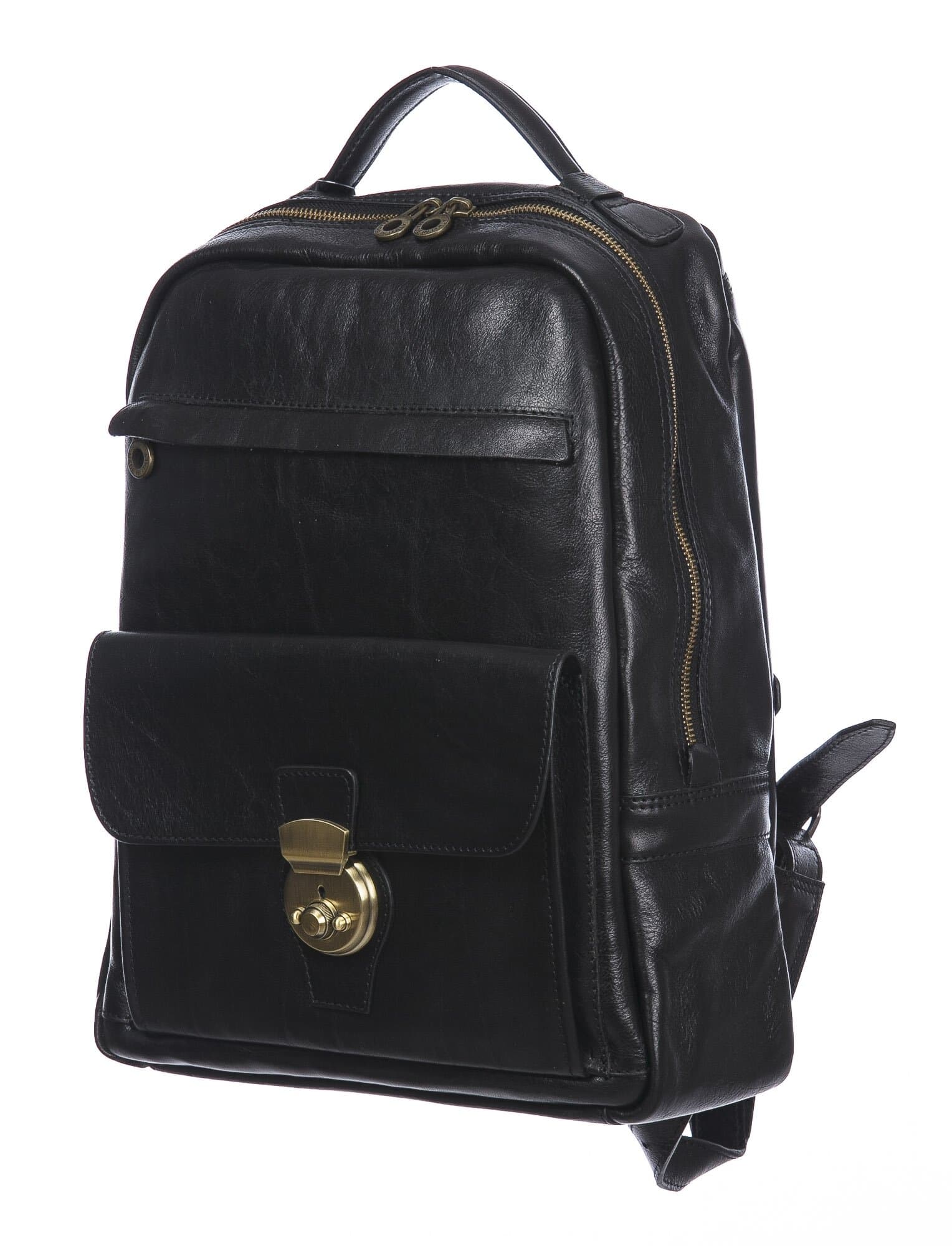 Borsa zaino donna in vera pelle MONTE VETTORE, colore NERO, CHIAROSCURO, MADE IN ITALY
