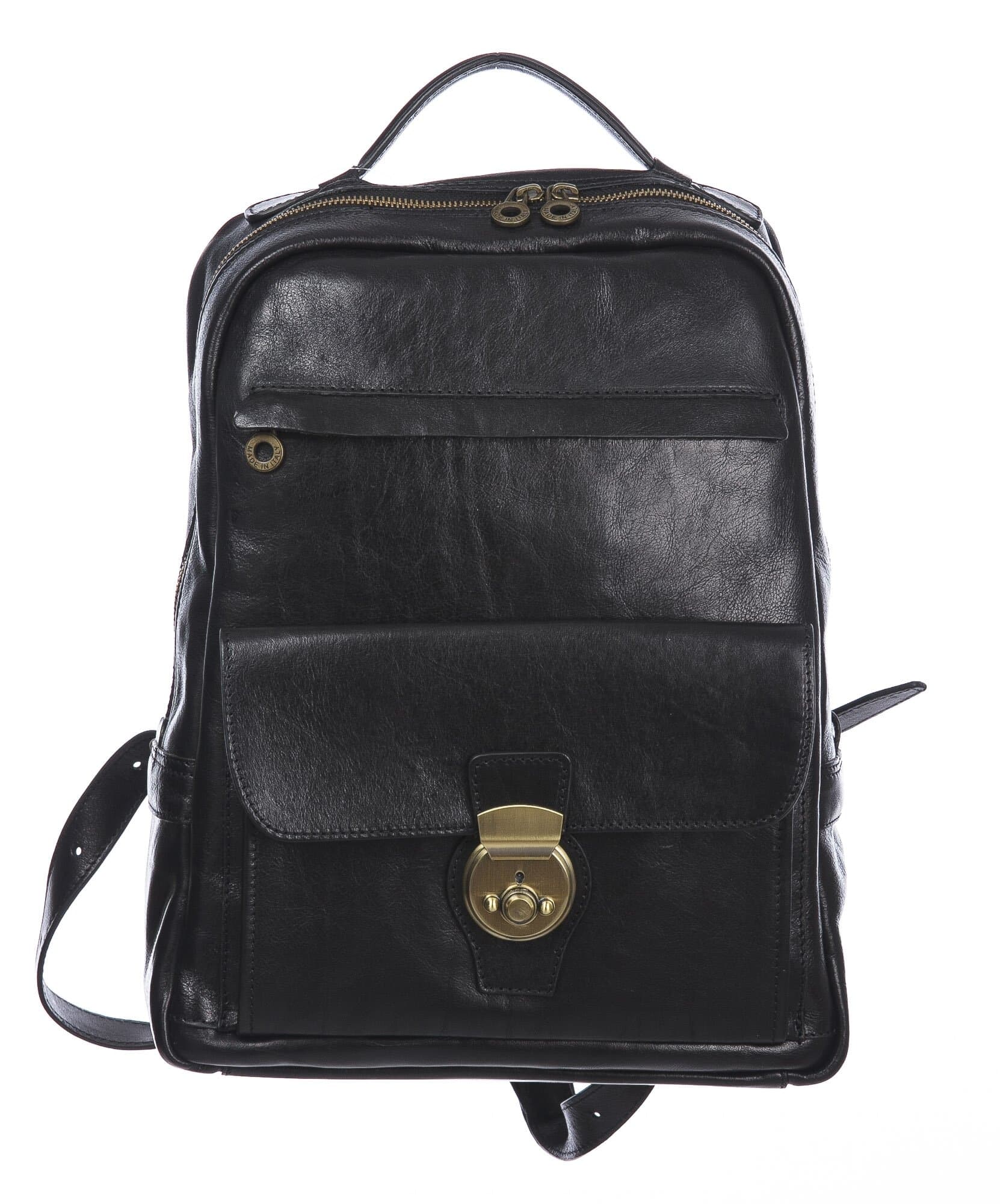 Borsa zaino donna in vera pelle MONTE VETTORE, colore NERO, CHIAROSCURO, MADE IN ITALY