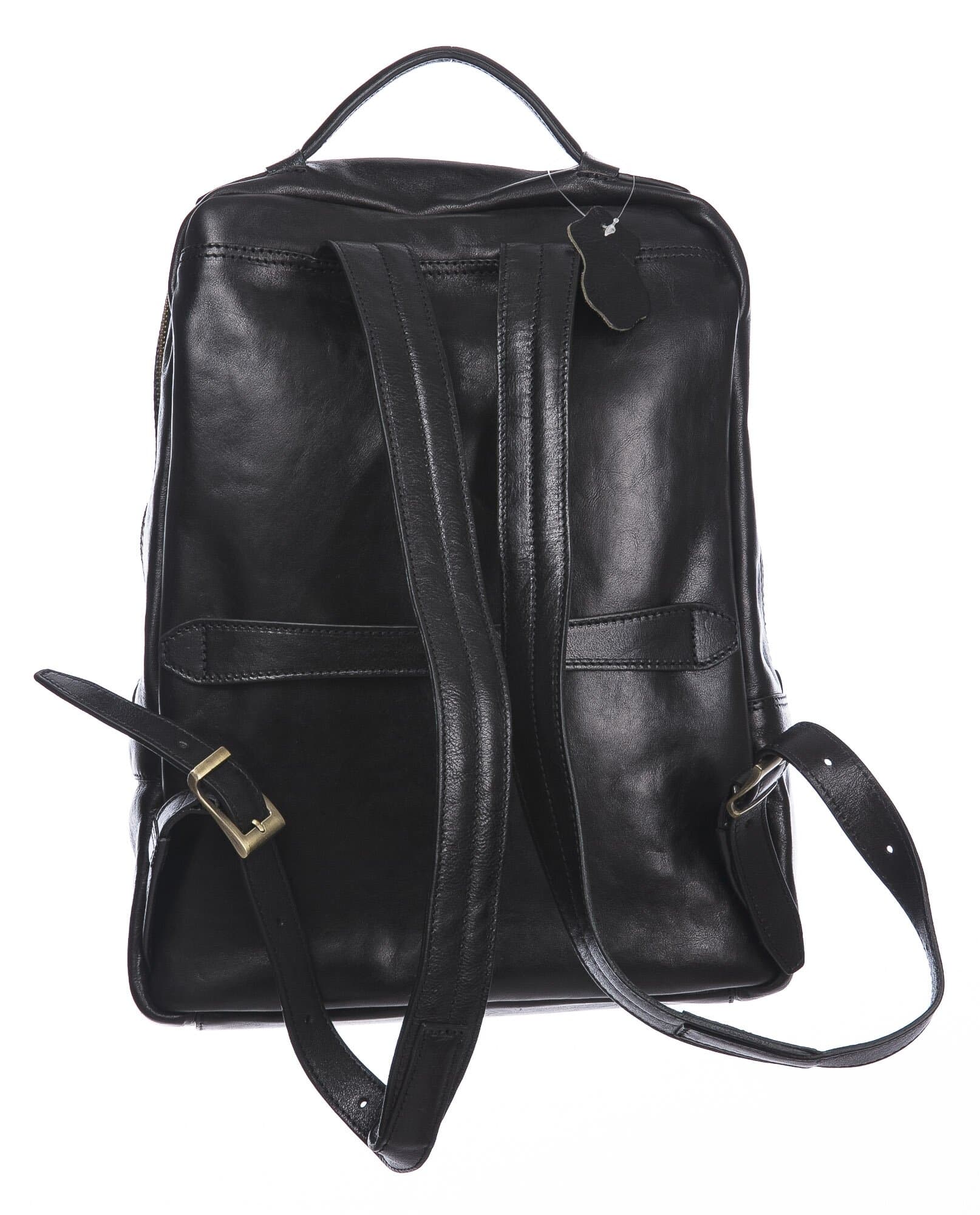 Borsa zaino donna in vera pelle MONTE VETTORE, colore NERO, CHIAROSCURO, MADE IN ITALY