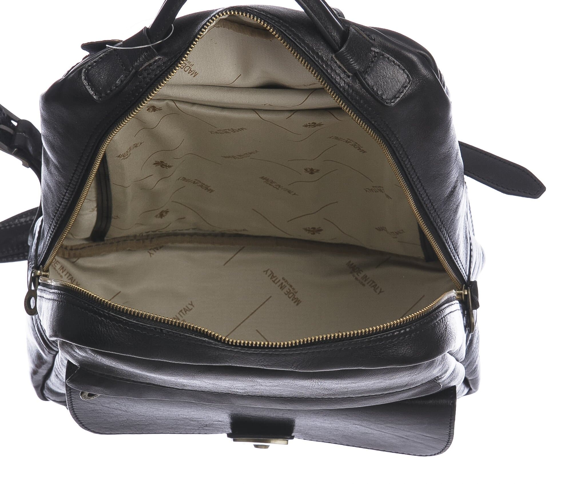 Borsa zaino donna in vera pelle MONTE VETTORE, colore NERO, CHIAROSCURO, MADE IN ITALY