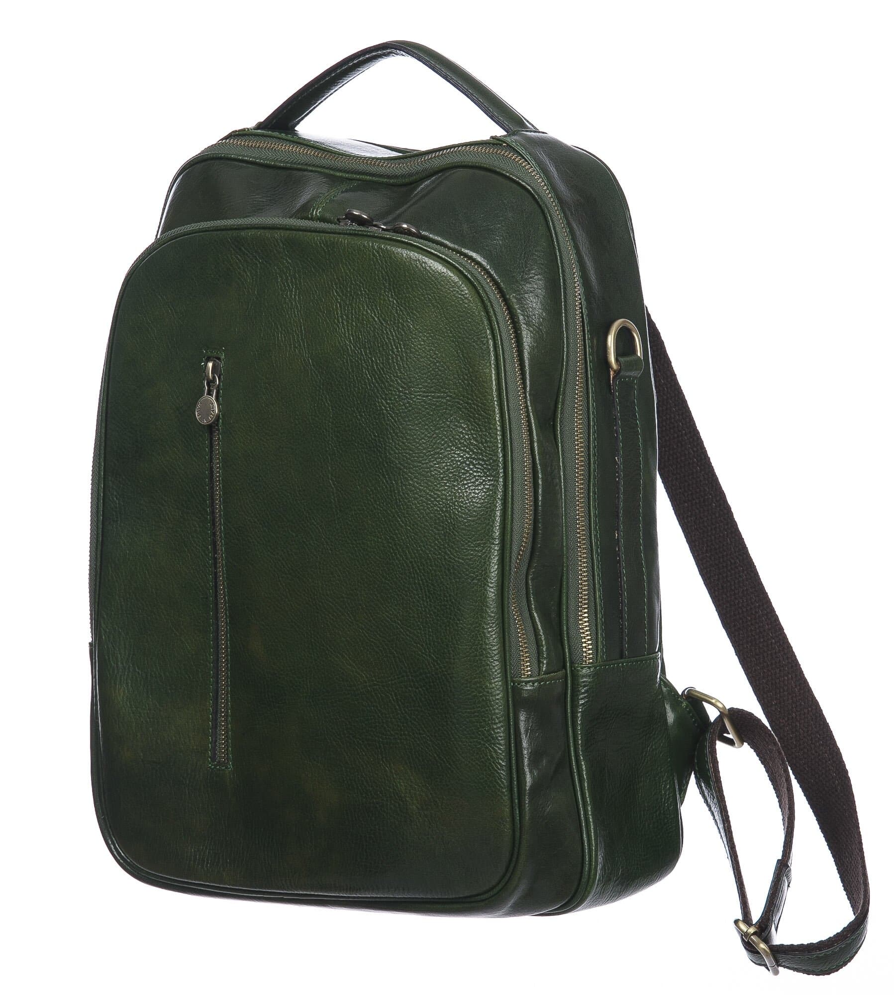 Monte KILIMANGIARO : borsa-zaino uomo / donna in cuoio, colore: VERDE, EMPORIUM ITALY, Made in Italy