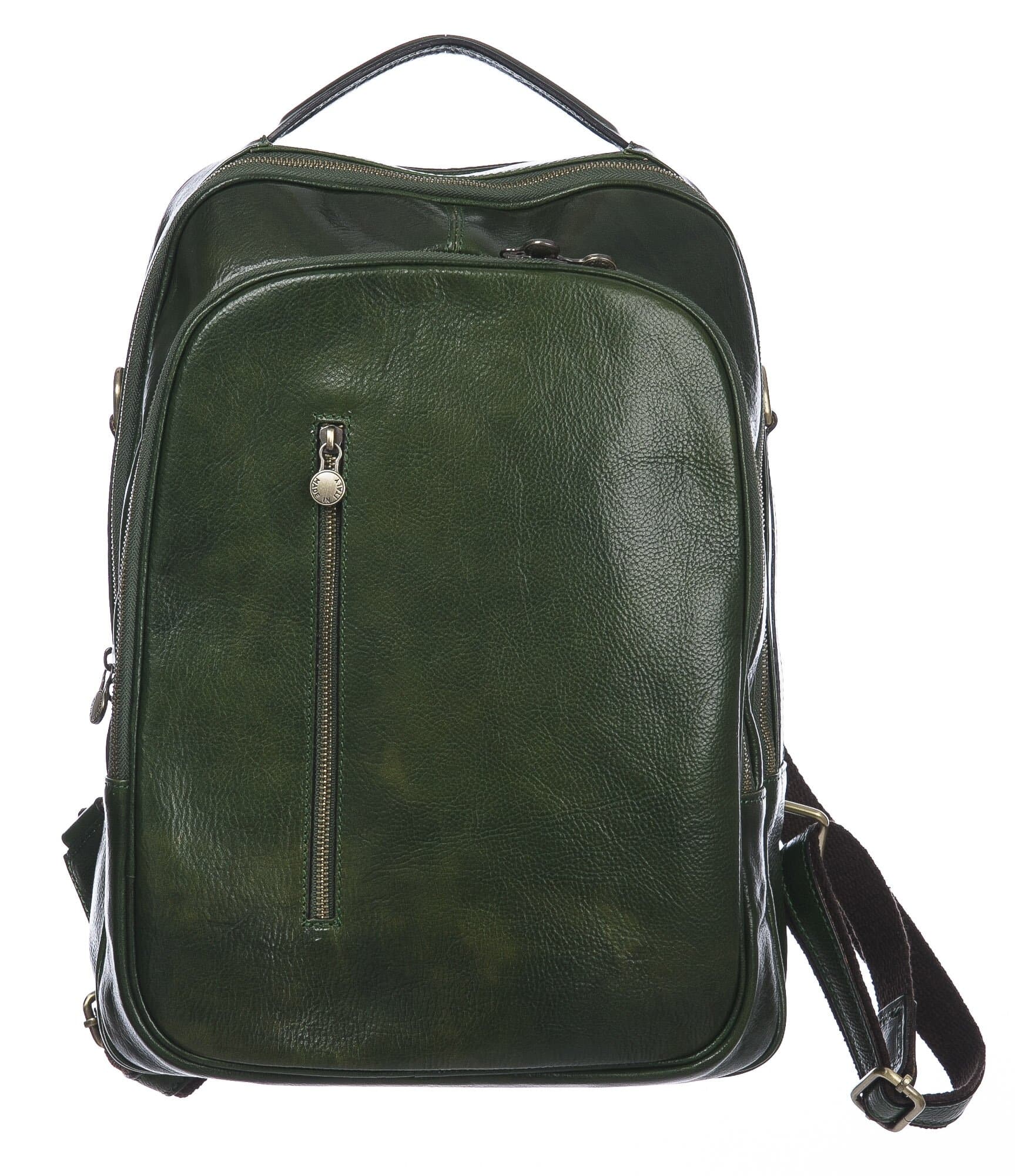Monte KILIMANGIARO : borsa-zaino uomo / donna in cuoio, colore: VERDE, EMPORIUM ITALY, Made in Italy