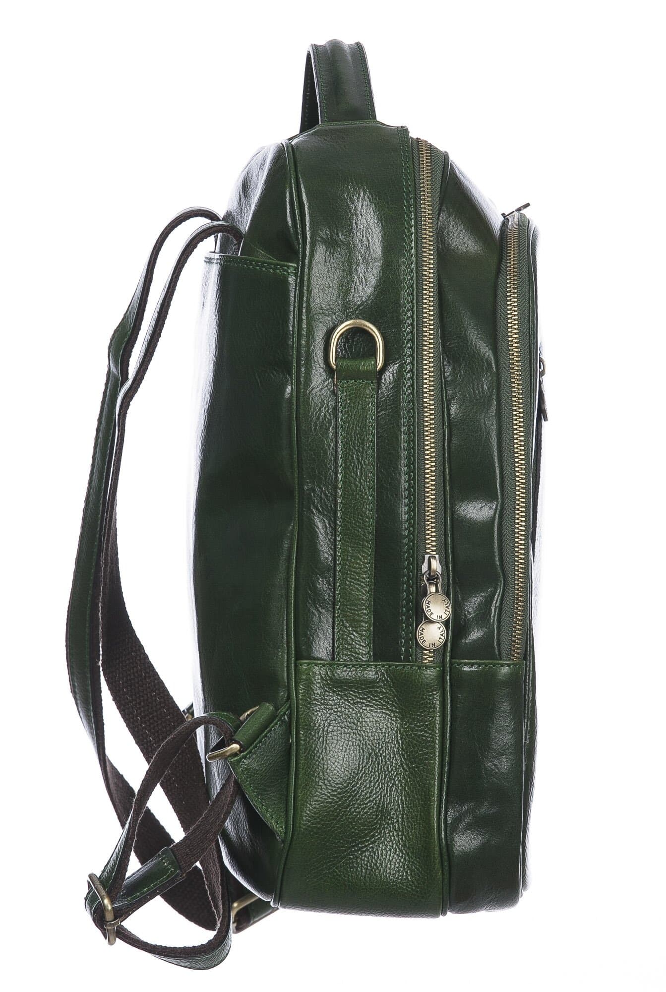 Monte KILIMANGIARO : borsa-zaino uomo / donna in cuoio, colore: VERDE, EMPORIUM ITALY, Made in Italy