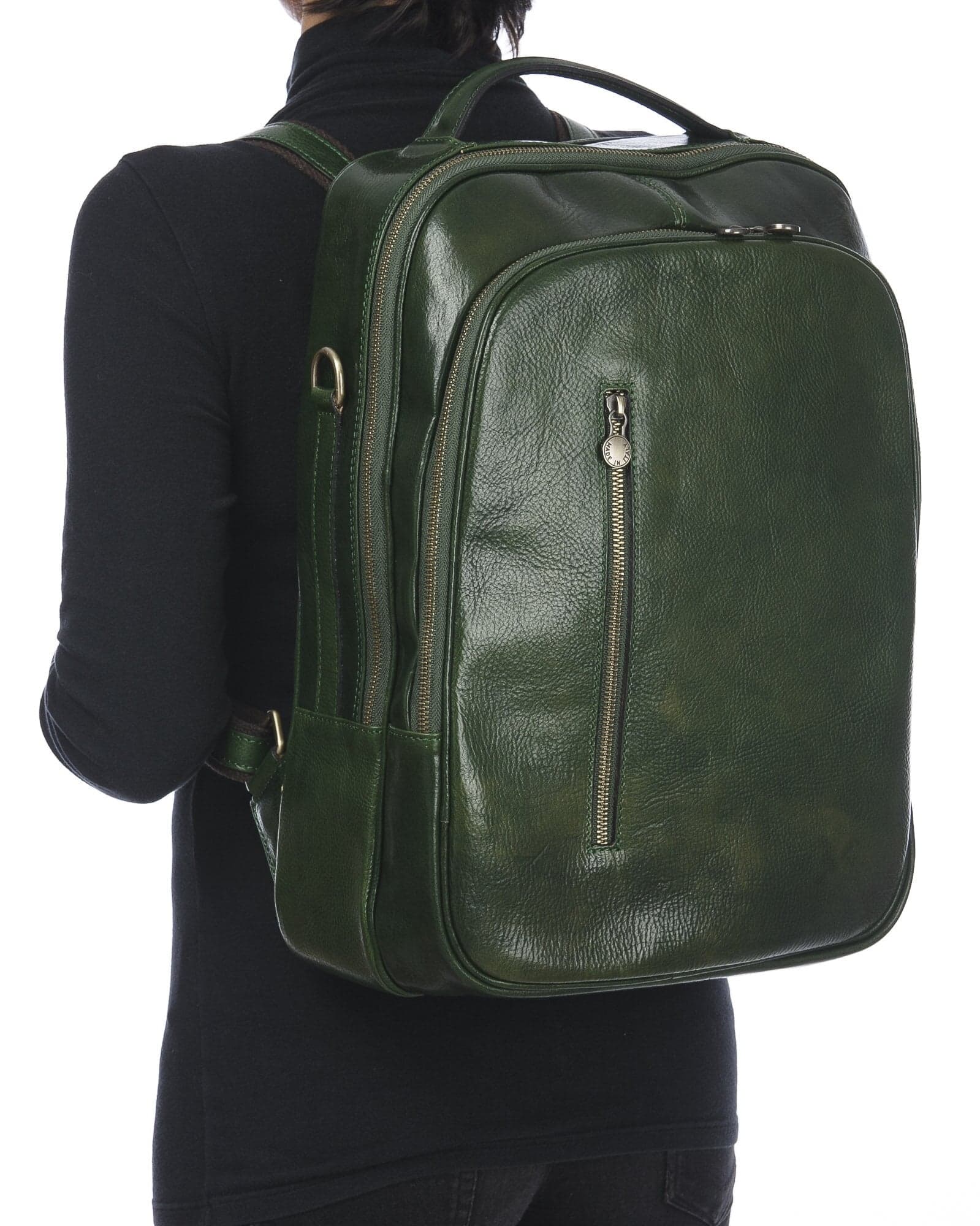 Monte KILIMANGIARO : borsa-zaino uomo / donna in cuoio, colore: VERDE, EMPORIUM ITALY, Made in Italy