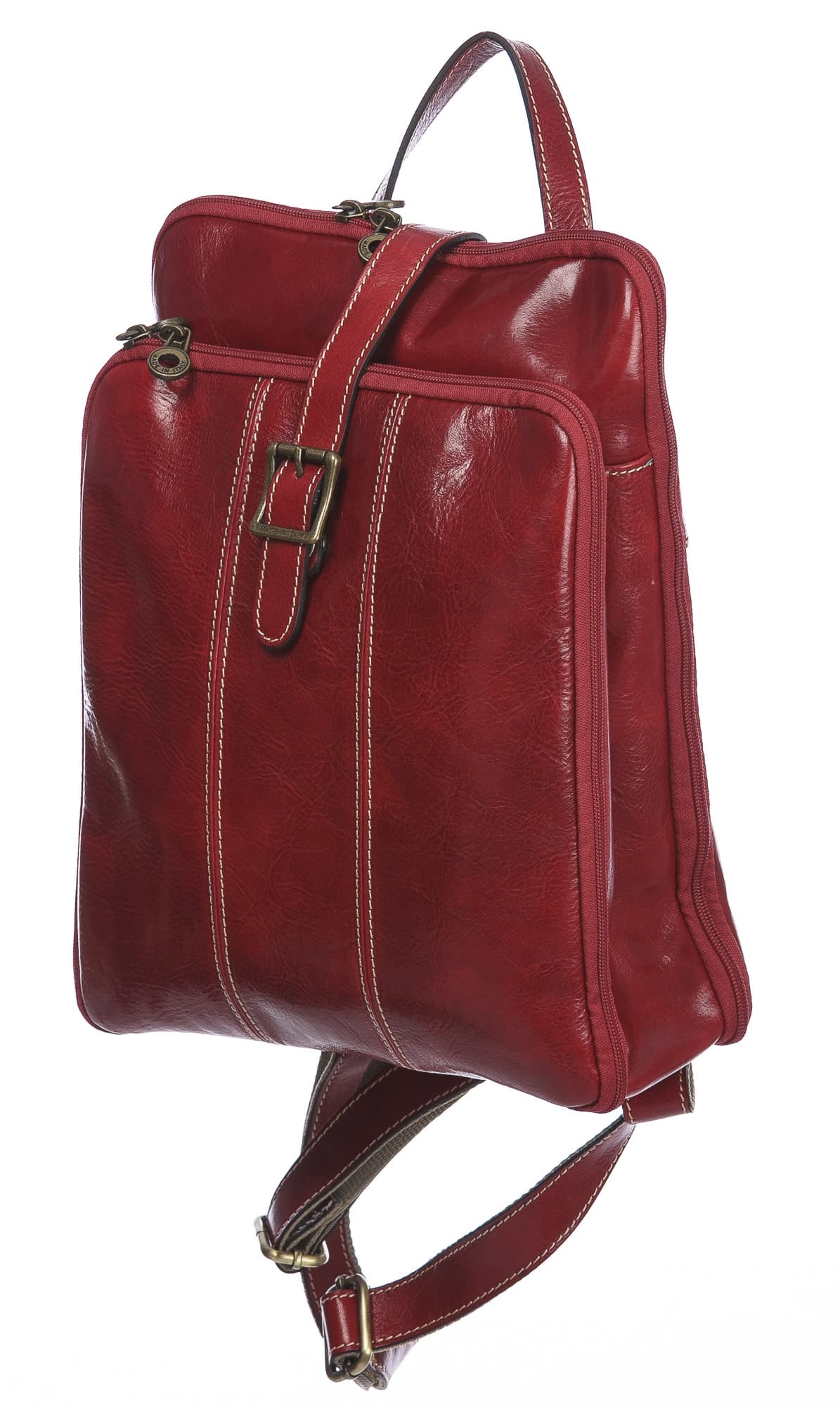 Borsa zaino donna in vera pelle MONTE COLOMBINE, colore ROSSO, CHIAROSCURO, MADE IN ITALY