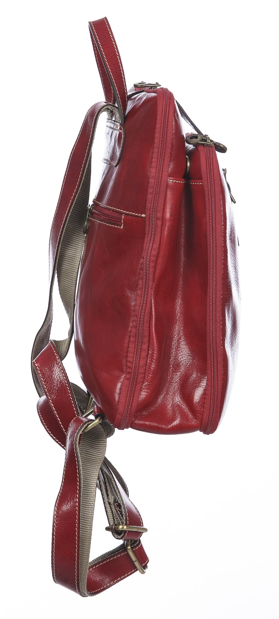 Borsa zaino donna in vera pelle MONTE COLOMBINE, colore ROSSO, CHIAROSCURO, MADE IN ITALY