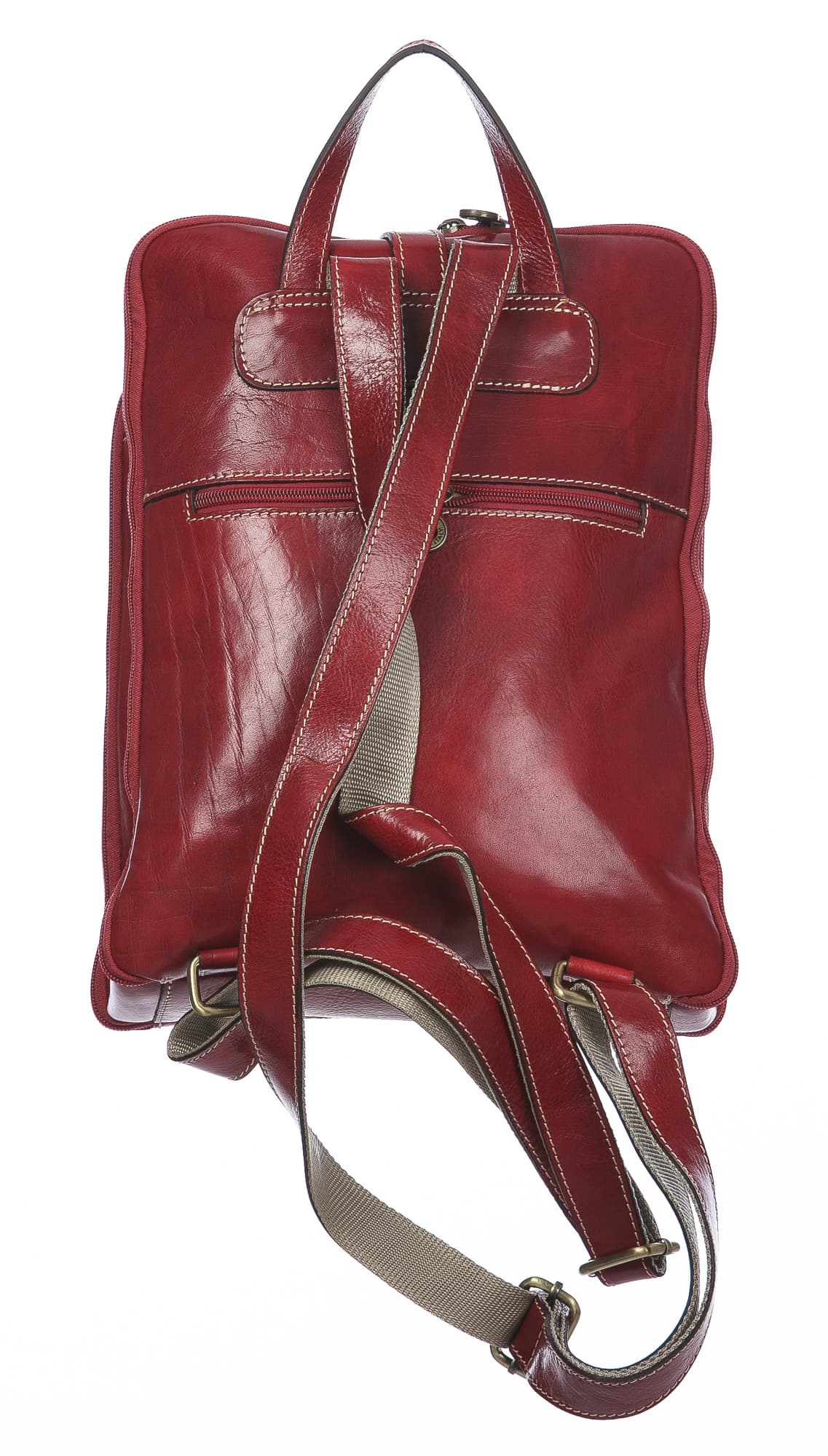 Borsa zaino donna in vera pelle MONTE COLOMBINE, colore ROSSO, CHIAROSCURO, MADE IN ITALY