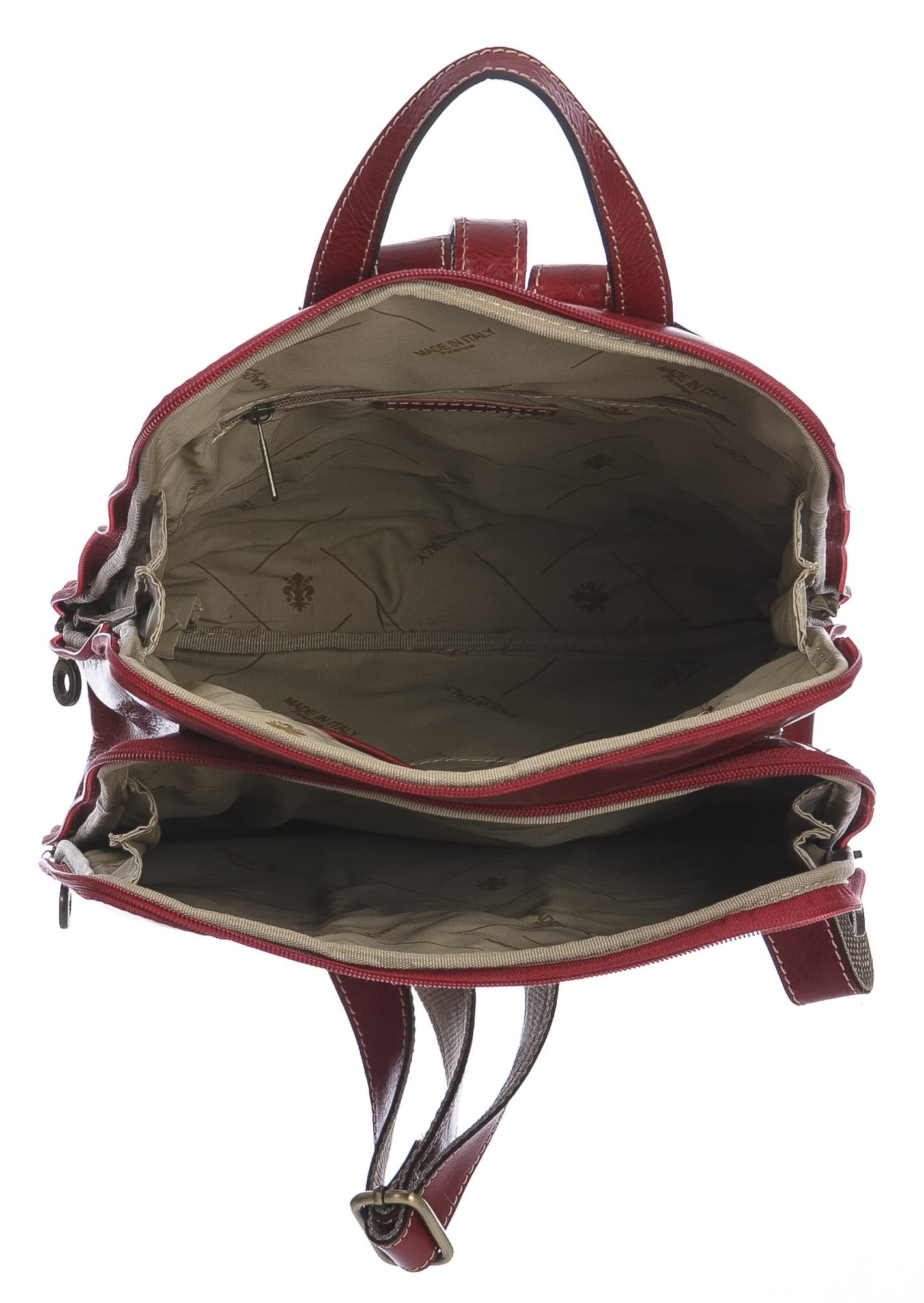 Borsa zaino donna in vera pelle MONTE COLOMBINE, colore ROSSO, CHIAROSCURO, MADE IN ITALY