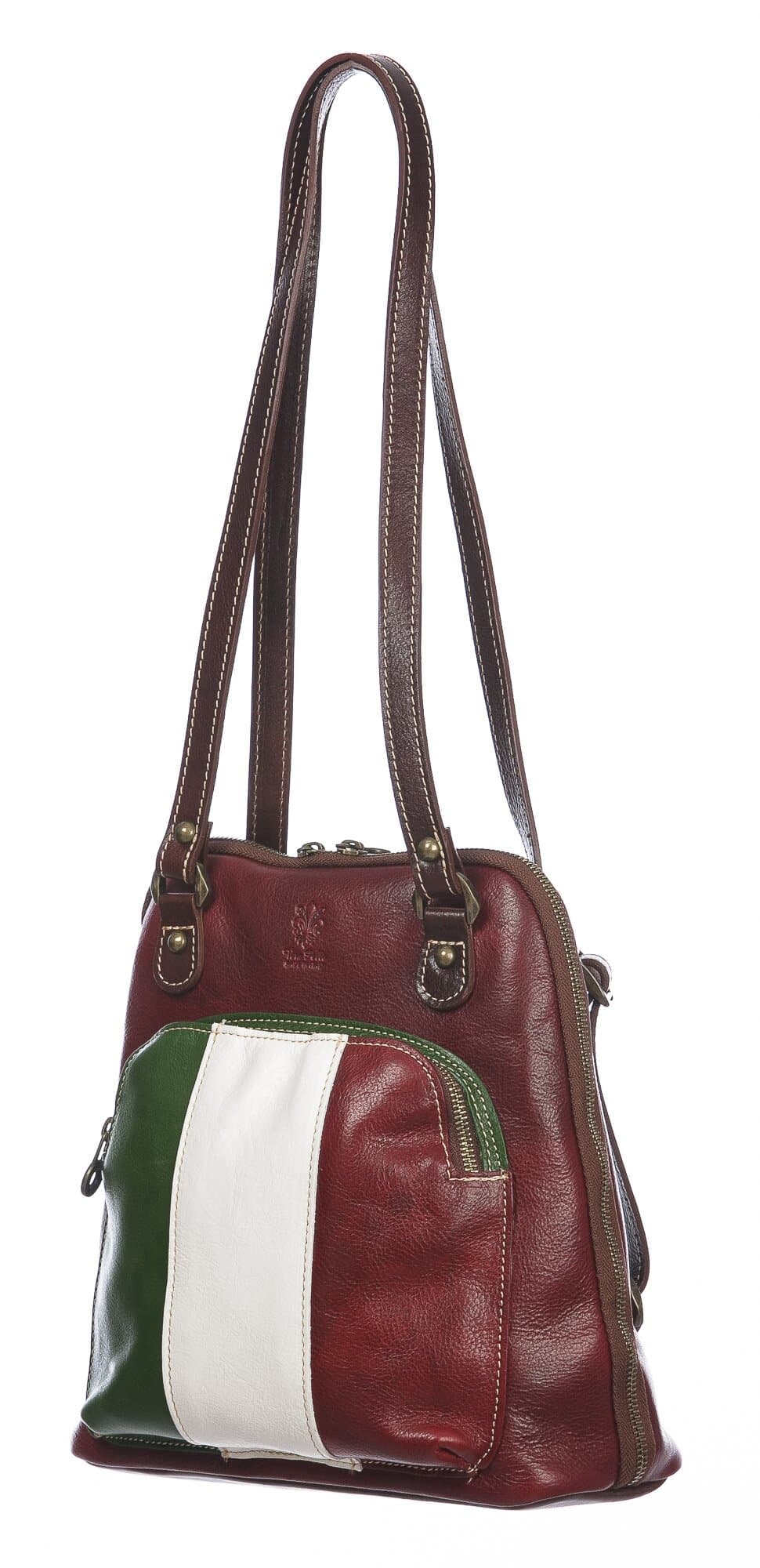 Borsa zaino donna in vera pelle MONTE CRISTALLO, TRICOLORE BANDIERA ITALIANA, colore VERDE/BIANCO/ROSSO, CHIAROSCURO, MADE IN ITALY