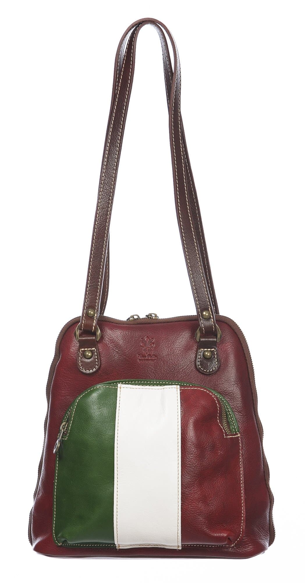 Borsa zaino donna in vera pelle MONTE CRISTALLO, TRICOLORE BANDIERA ITALIANA, colore VERDE/BIANCO/ROSSO, CHIAROSCURO, MADE IN ITALY