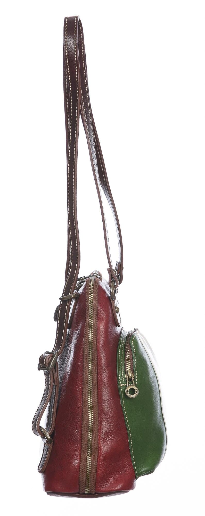 Borsa zaino donna in vera pelle MONTE CRISTALLO, TRICOLORE BANDIERA ITALIANA, colore VERDE/BIANCO/ROSSO, CHIAROSCURO, MADE IN ITALY