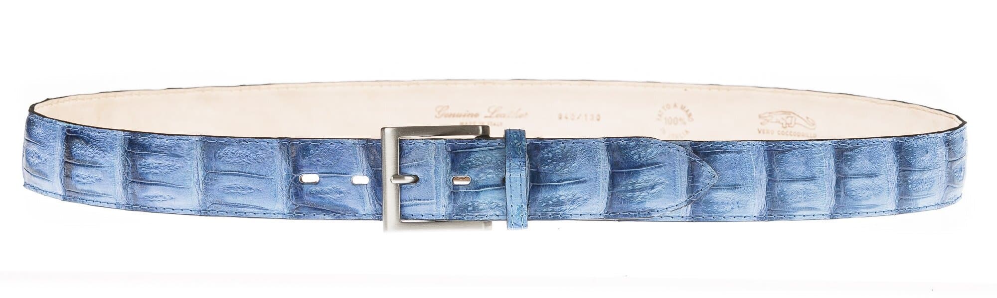 Cintura uomo in vera pelle di coccodrillo FORLI’, colore AZZURRO, SANTINI, MADE IN ITALY