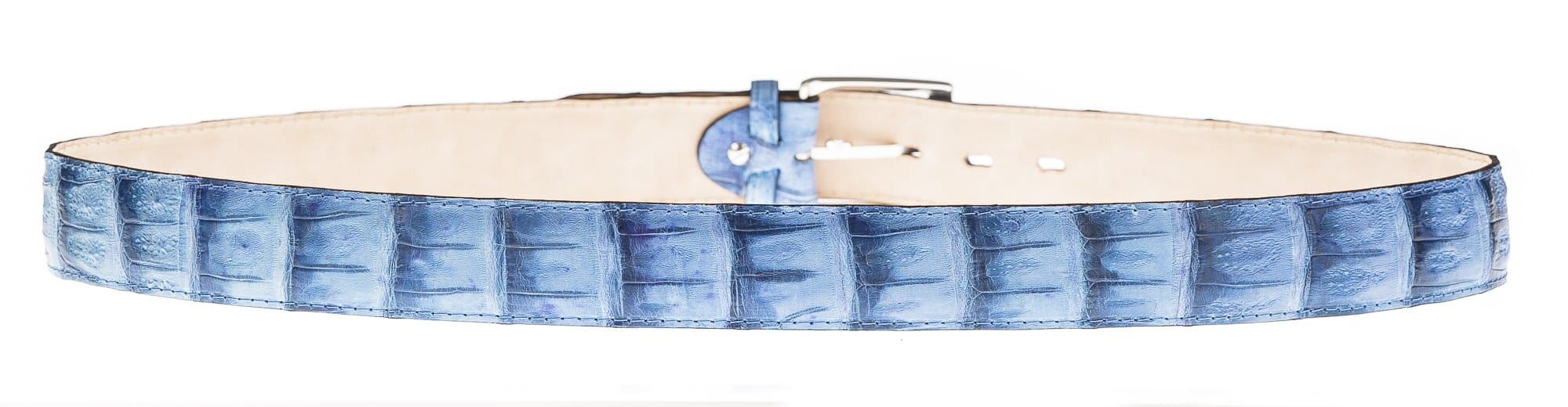Cintura uomo in vera pelle di coccodrillo FORLI’, colore AZZURRO, SANTINI, MADE IN ITALY