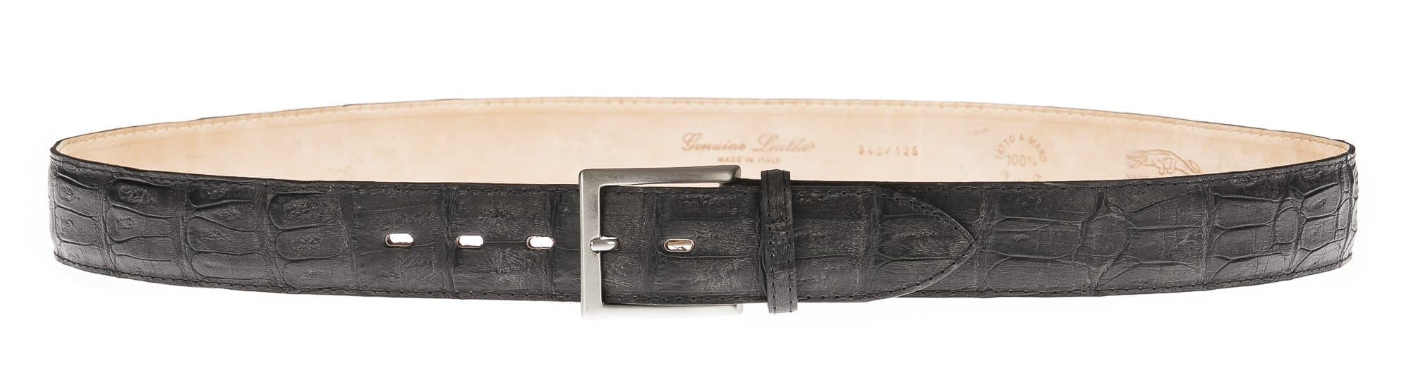 Cintura uomo in vera pelle di coccodrillo FORLI', colore TESTA MORO, SANTINI, MADE IN ITALY
