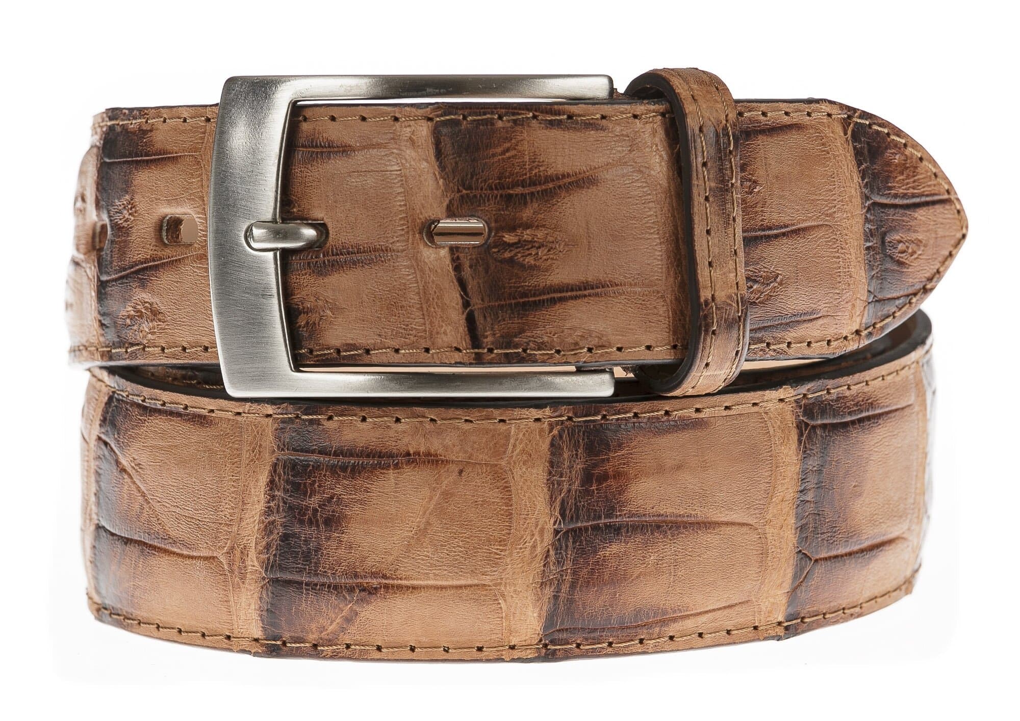 Cintura uomo in vera pelle di coccodrillo FORLI’, colore MIELE, SANTINI, MADE IN ITALY