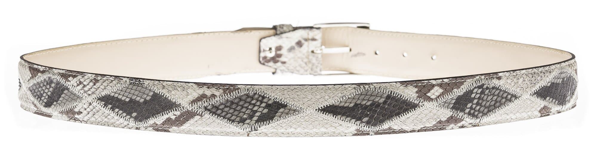 BRUXELLES: cintura uomo in pitone, bicolore e rombi,certificato CITES, colore: BEIGE/ MARRONE/NERO, Made in Italy