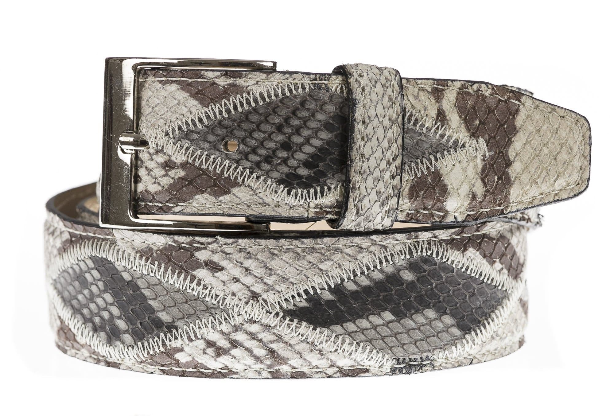 BRUXELLES: cintura uomo in pitone, bicolore e rombi, CITES, colore: BEIGE/ MARRONE/NERO, Made in Italy