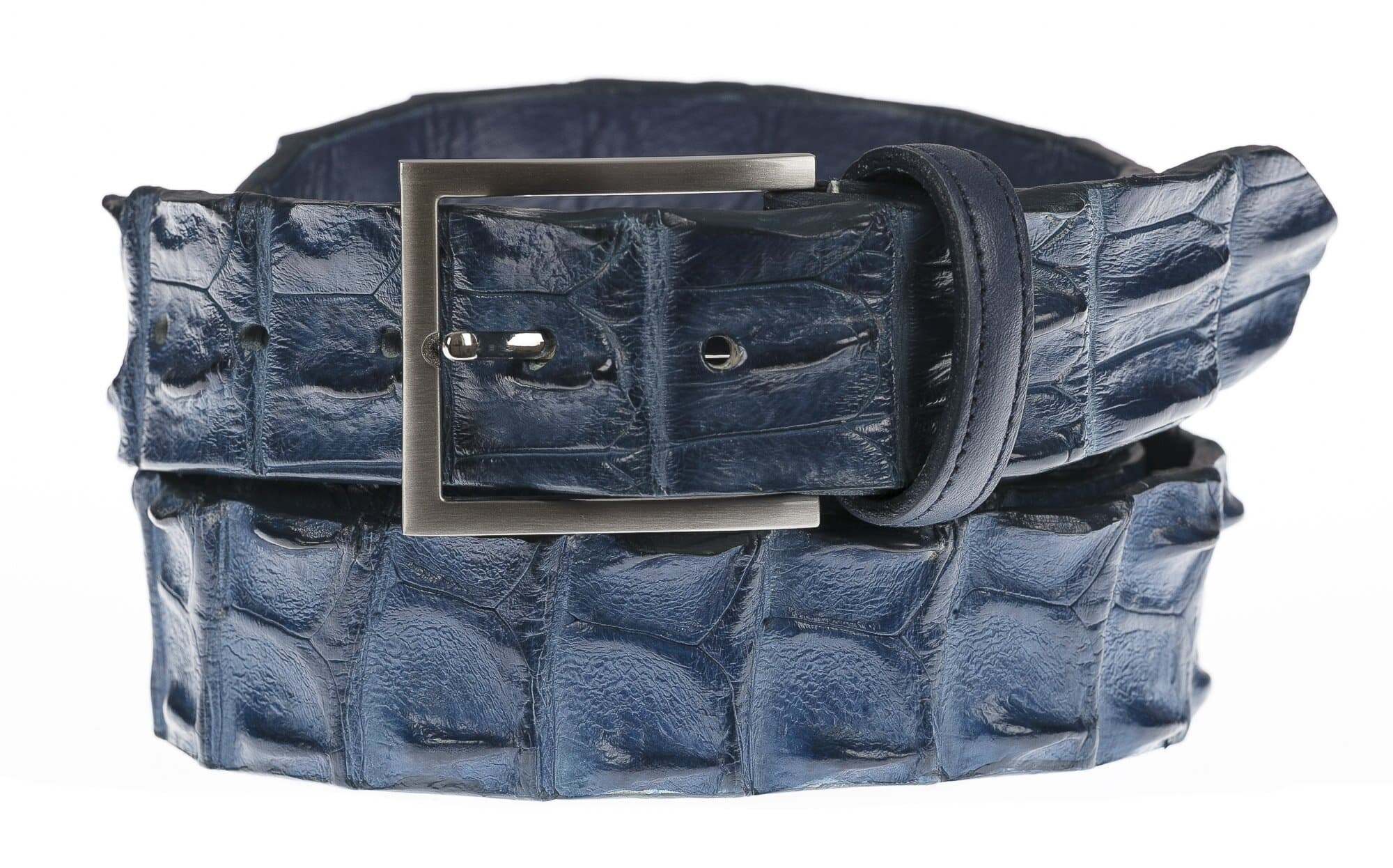 Cintura uomo in vera pelle di coccodrillo FORLI’, colore BLU, SANTINI, MADE IN ITALY