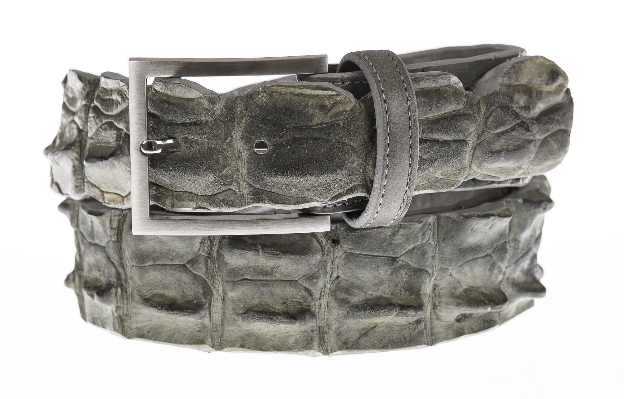 Cintura uomo in vera pelle di coccodrillo CATTOLICA, colore GRIGIO, SANTINI, MADE IN ITALY