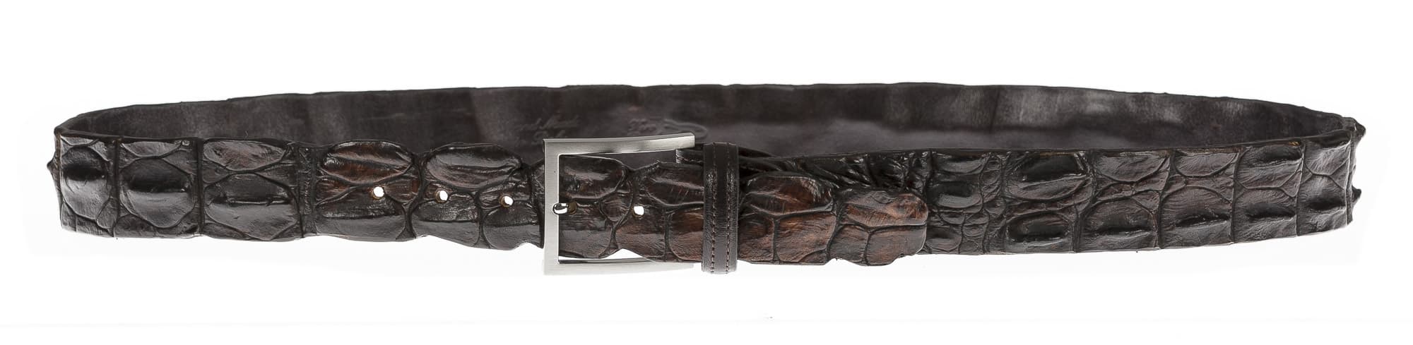 Cintura uomo in vera pelle di coccodrillo CATTOLICA, colore TESTA DI MORO, SANTINI, MADE IN ITALY