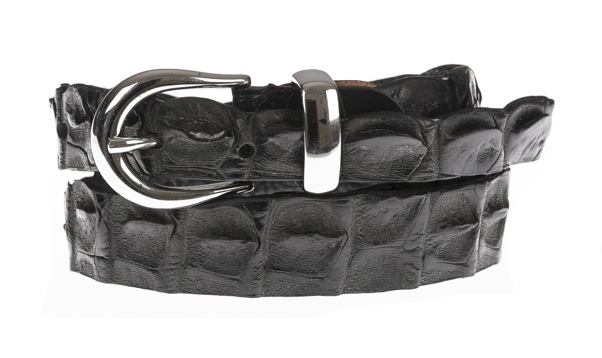 Cintura donna in vera pelle di coccodrillo DURBAN, certificato CITES, colore NERO, SANTINI, MADE IN ITALY